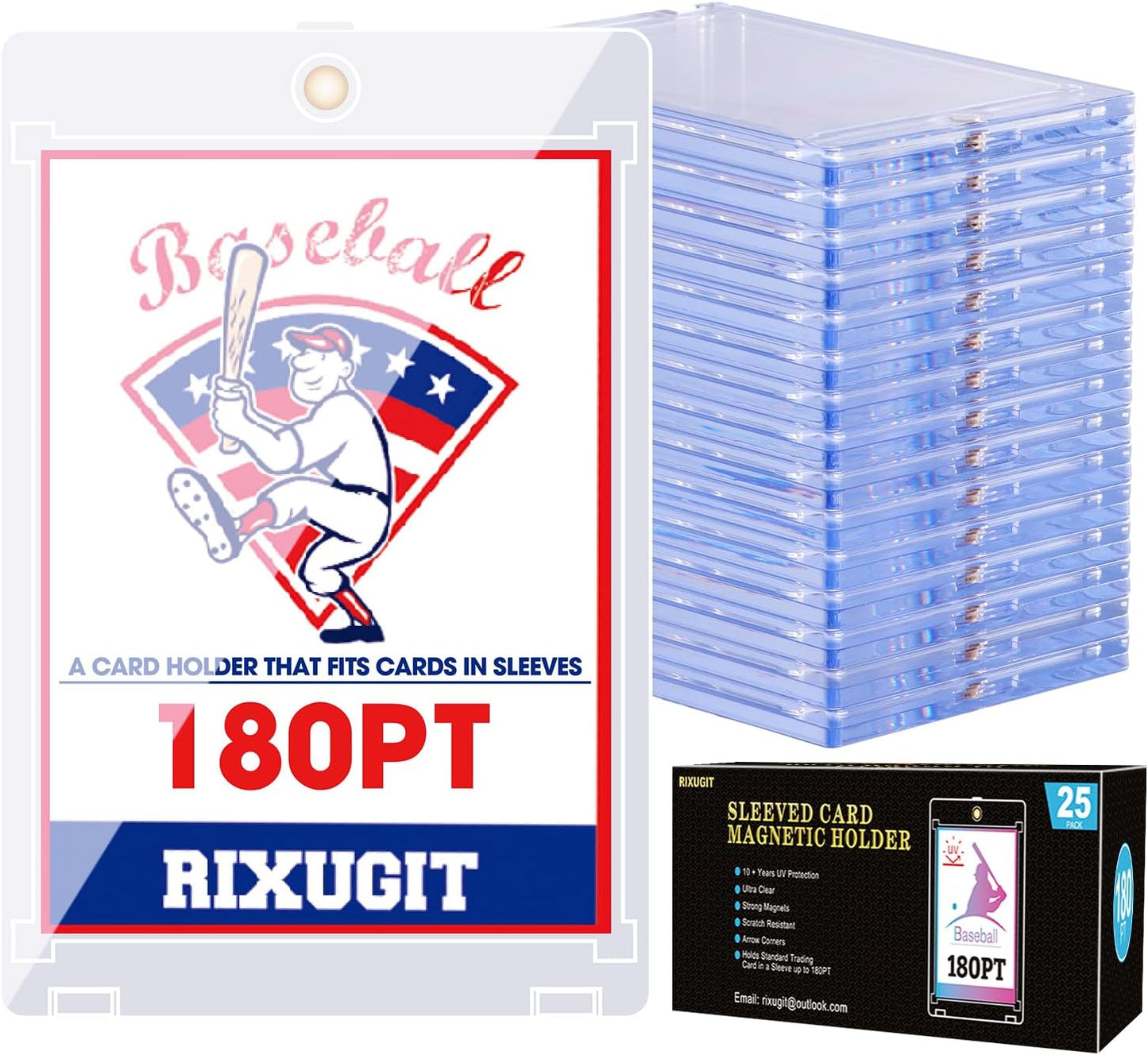 25-Pack 180pt Sleeved Card Magnetic-Holders - One Touch Card Holder, Card Case, Larger Inner Dimension: 2.63"x 3.7", Fits Soft Card Sleeve on Card First, Then into Card Holder for Double Protection