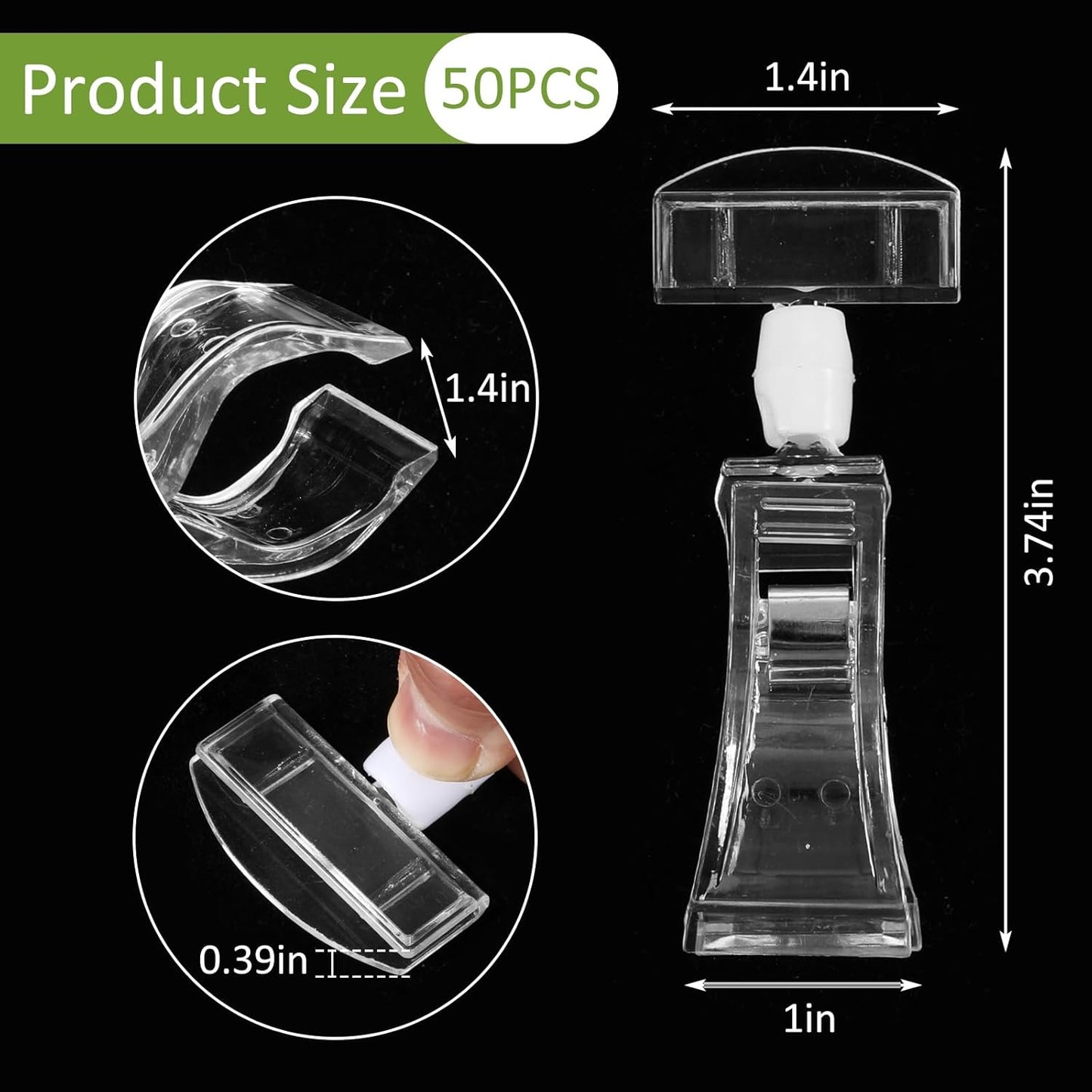 50 Pcs Plastic Sign Holder Clip Clear Food Signs Clip Swivel Price Signs Clip Rotatable Price Rack Shelf Clips for Merchandise Sign Clip Double Display Clips for Retail Cards