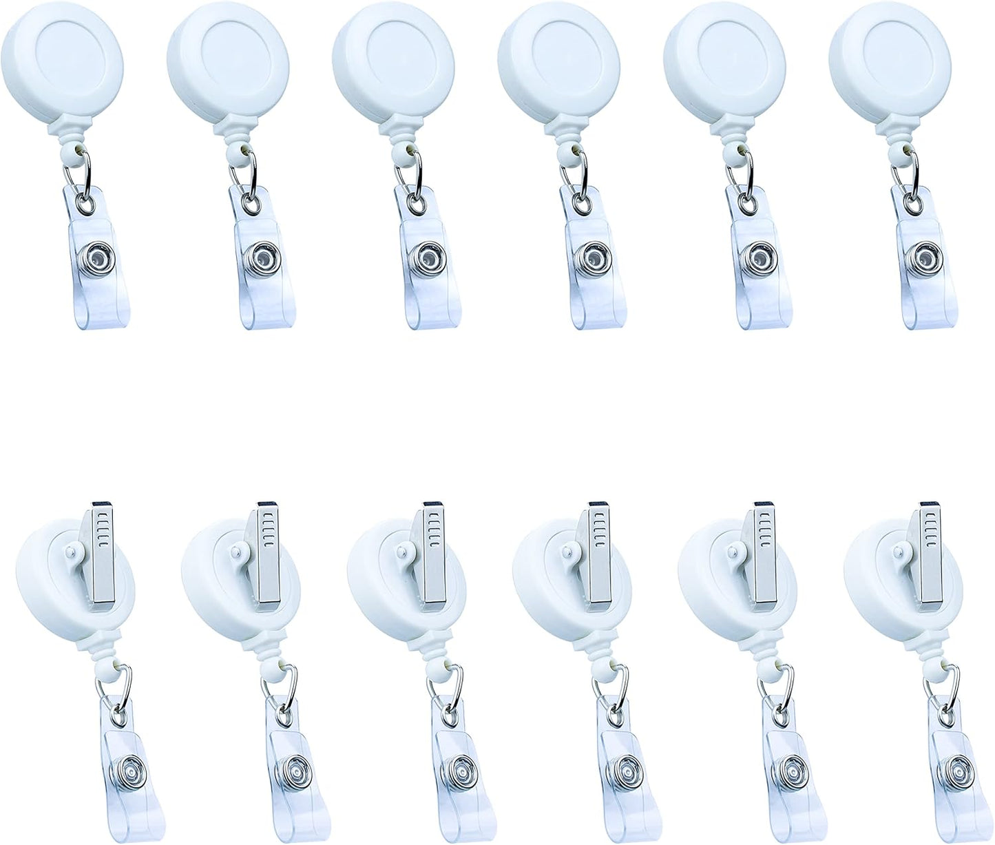 Badge Reels Retractable Badge Holder with Clip, Id Clips for Badges, Id Badge Reel, Retractable Id Badge Clip with Clear Vinyl Strap & Alligator Swivel, No Twist Dispenser (White)