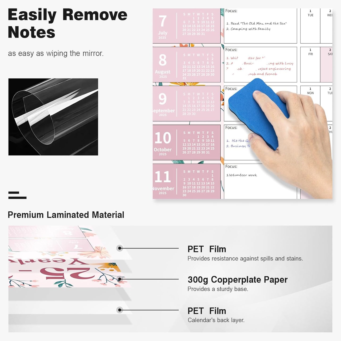 Ospelelf Calendar 2025-2026 Large Dry Erase Wall Calendar 32'' x 48'', 12 Month Laminated Calendar for Classroom, Family, Use July 2025 - June 2026 (Floral)