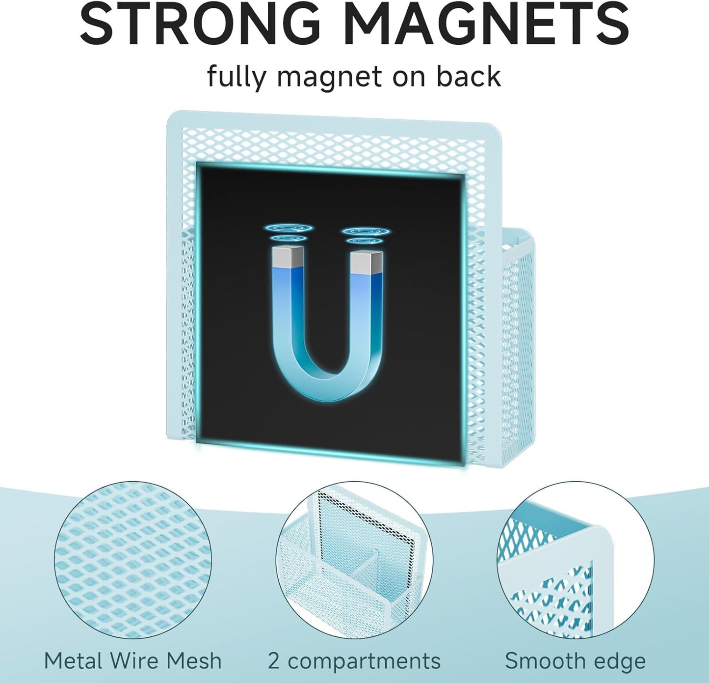 Magnetic Dry Erase Marker Holder, Mesh Pen Holder for Whiteboard，Magnet Pencil Organizer Storage for Refrigerator Locker Accessories Organizer for Home, School and Office(Blue)