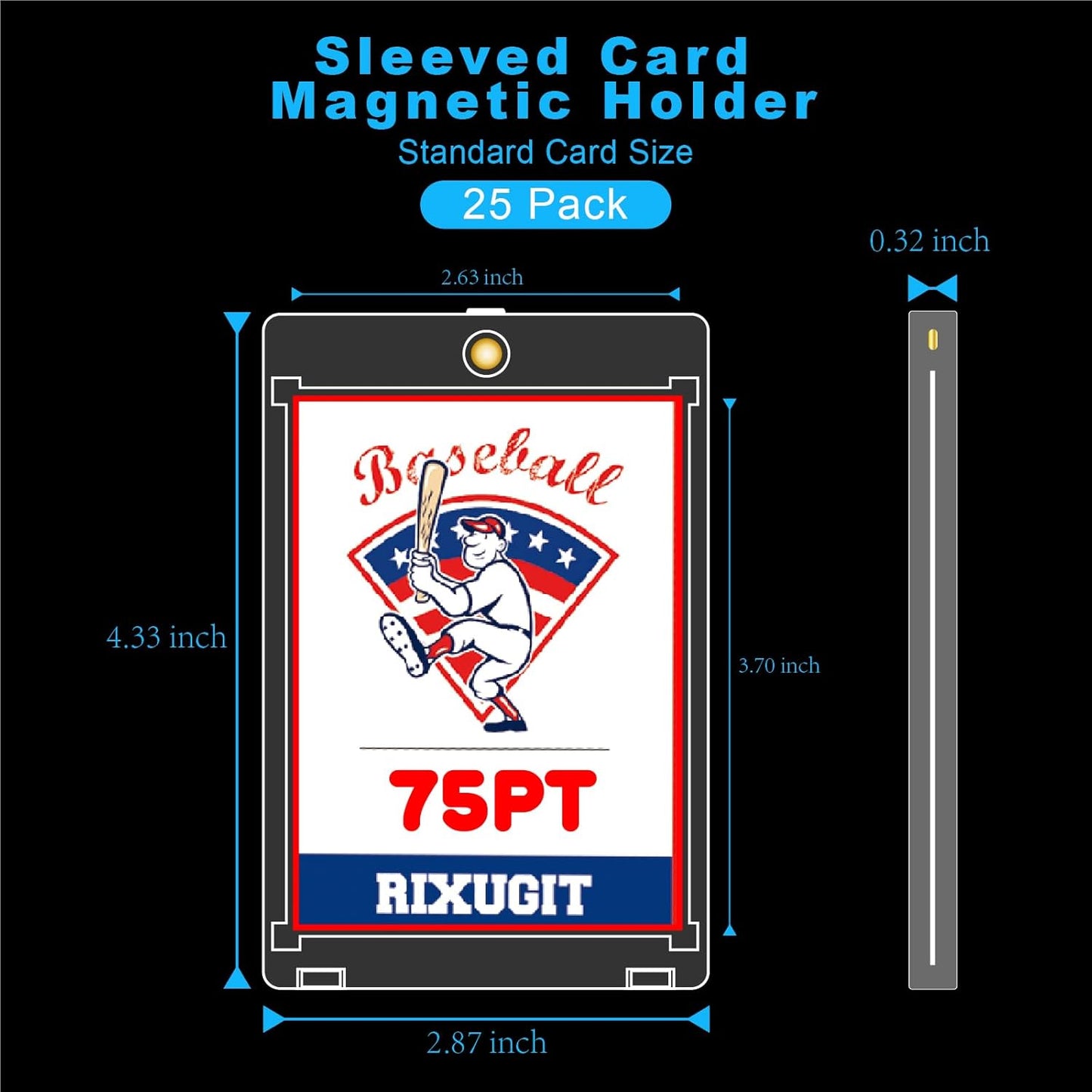 25-Pack One Touch Card Holders - 75PT Sleeved Card Magnetic Holder with 2.63"x3.7" Larger Inner Dimension, First Insert Card into Soft Card Sleeve, Then Place into Card Holder for Double Protection ﻿