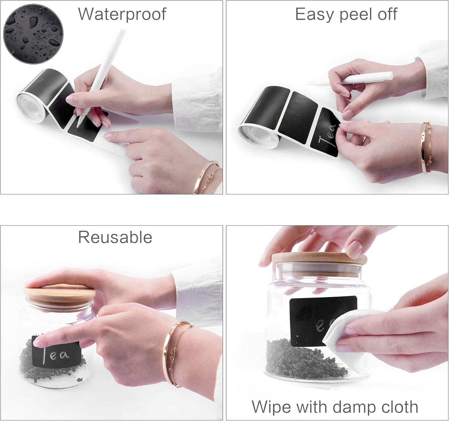 Chalkboard Labels, 120 Pcs Black Reusable Waterproof Labels Stickers with 2 White Chalk Markers, Kitchen Pantry Sticker Labels for Containers, Mason Jars, Condiments, Food Storage (Turtle Shap