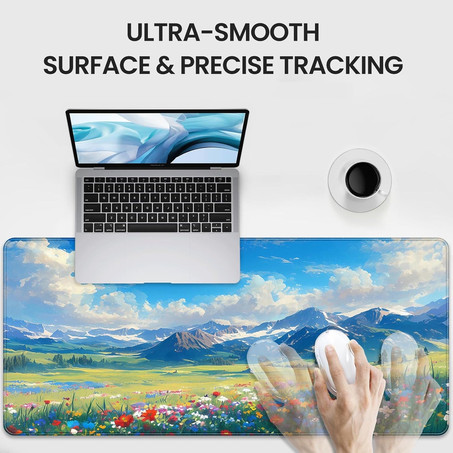 35.4 x 15.7 inches, Large Desktop Mouse pad, Keyboard and Mouse Pads for Work and Home Computers, and Large Laptop Mouse mat，Prairie and Flowers
