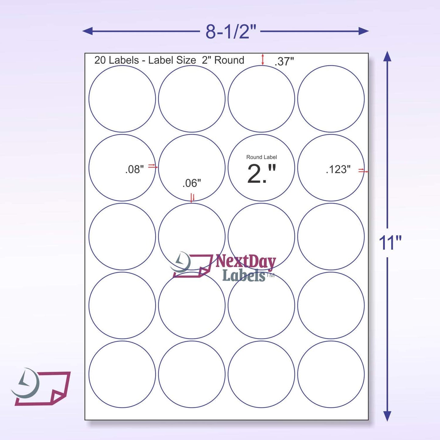 NextDayLabels - Laser/Ink Jet White Labels (2" Round for None Bleed Printing - 20 Per Page | 10,000 Labels)