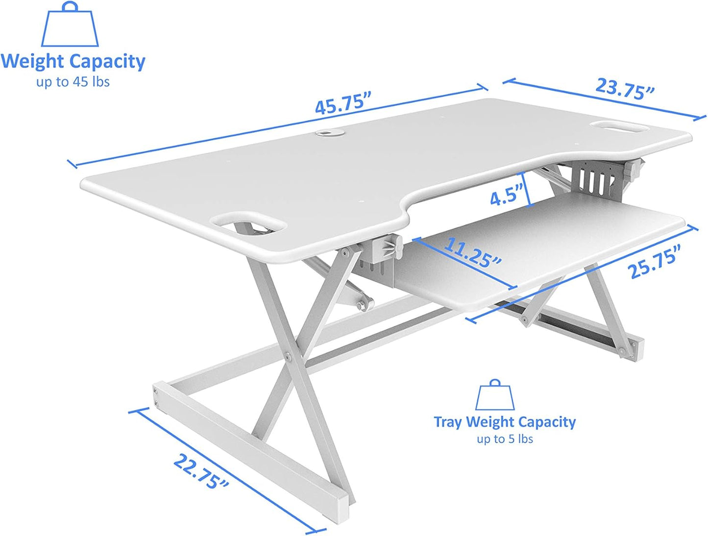 Rocelco 46" Large Height Adjustable Standing Desk Converter with Double Monitor Mount Stand BUNDLE - Quick Sit Stand Up Computer Workstation Riser - Retractable Keyboard Tray - White (R DADRW-46-DMS)