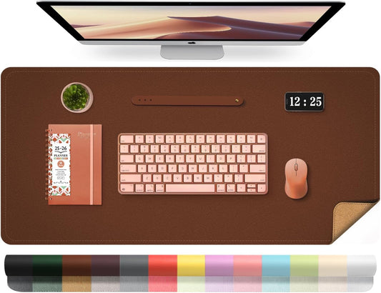 Leather Desk Pad Protector and Mat, Large Mouse Pad, Non-Slip Blotter, Office Laptop Desk Pad, PU Leather Writing Pad for Office and Home (Seal Brown, 31.5" x 15.7")