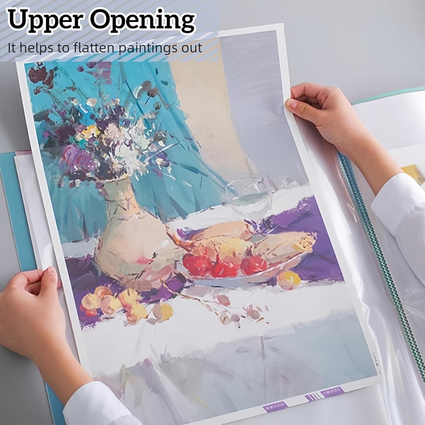 MOTEERLLU A2 Storage Book Suitable for 22x15 inches Diamond Paintings,Diamond Art Kit Storage Container with 30 Pocket Sleeves,Portfolio Folder for Artwork (Blue)