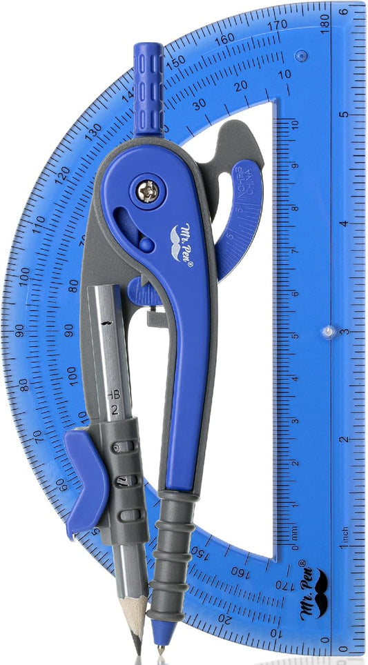 Mr. Pen- Compass and Protractor Set, Midnight Blue, Compass Geometry Tool, Protractor and Compass Set, Compass Drawing Tool, Drawing Compass, Geometry Compass, Math Compass for Geometry
