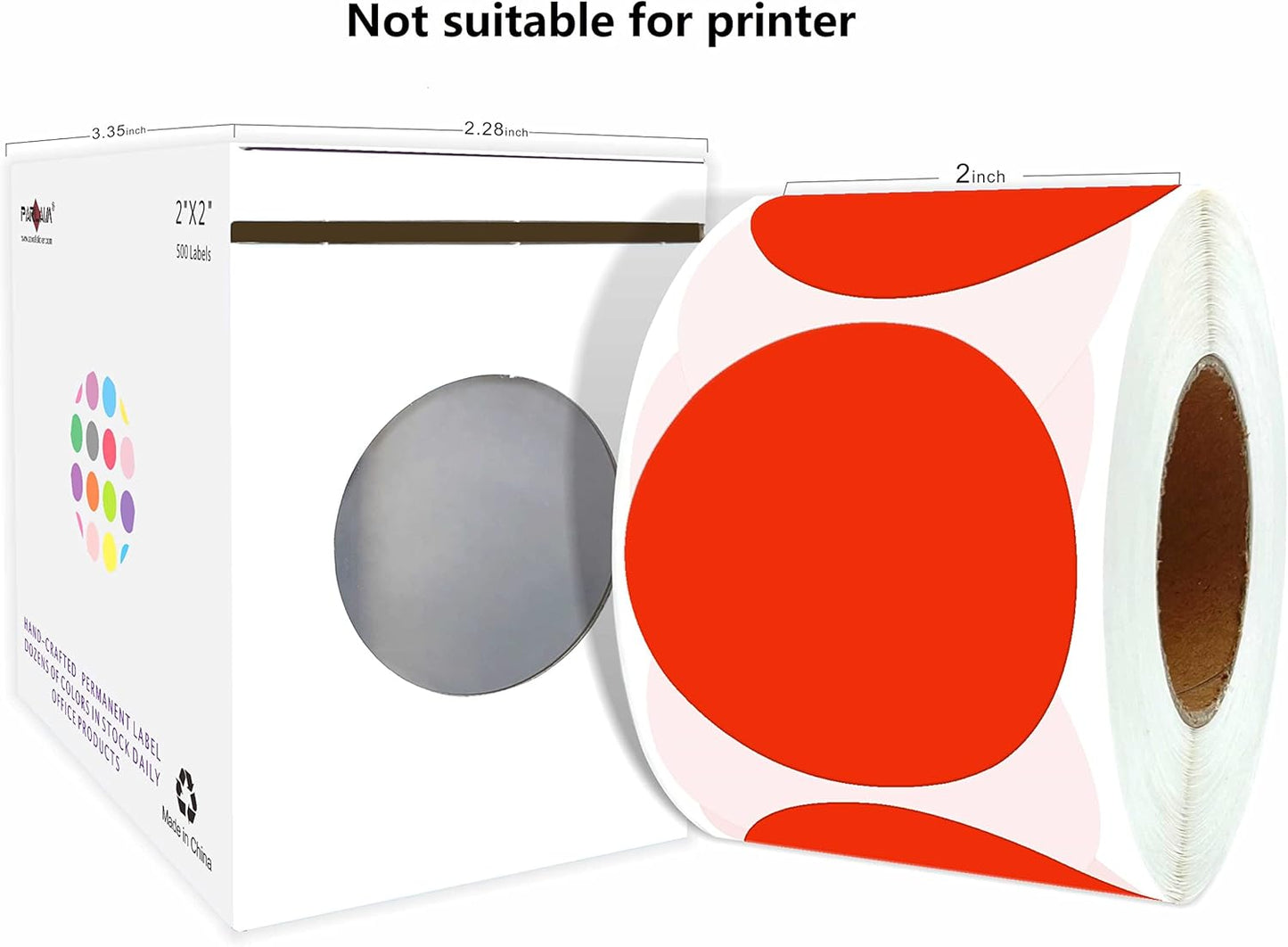 PARLAIM 2" Red Round Color-Code Circle Dot Labels on a Roll, 500 Stickers, 2 inch Diameter for Inventory Garage Sale Office School