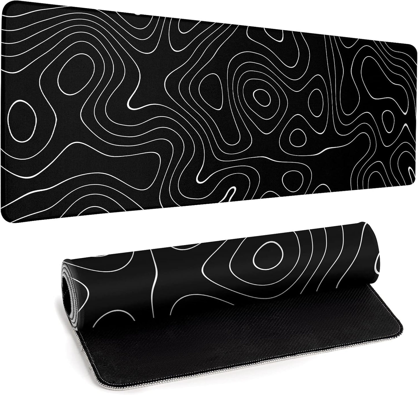 Large Topographic Map Gaming Mouse Pad for Desk Black Desk Pad with Non-Slip Rubber Base Stitched Edge Desk Organizers and Accessories Desk Decor