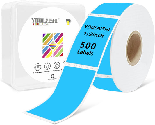 1X2 inch Label Stickers Roll for Thermal Printer 500PCS Colored Removable Freezer Labels Waterproof Blank Sticker Labels to Write on for Food Containers and Jars, Sky Blue