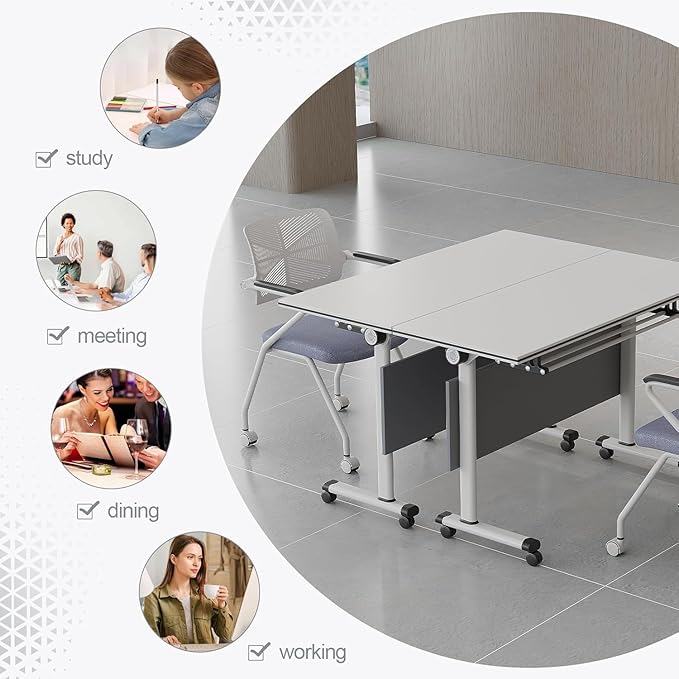 Conference Table,Folding Conference Tables Modern White Conference Room Table with Wheels, 2-10 Persons,for Office, Meeting Room (2, 1619YH, 55IN)