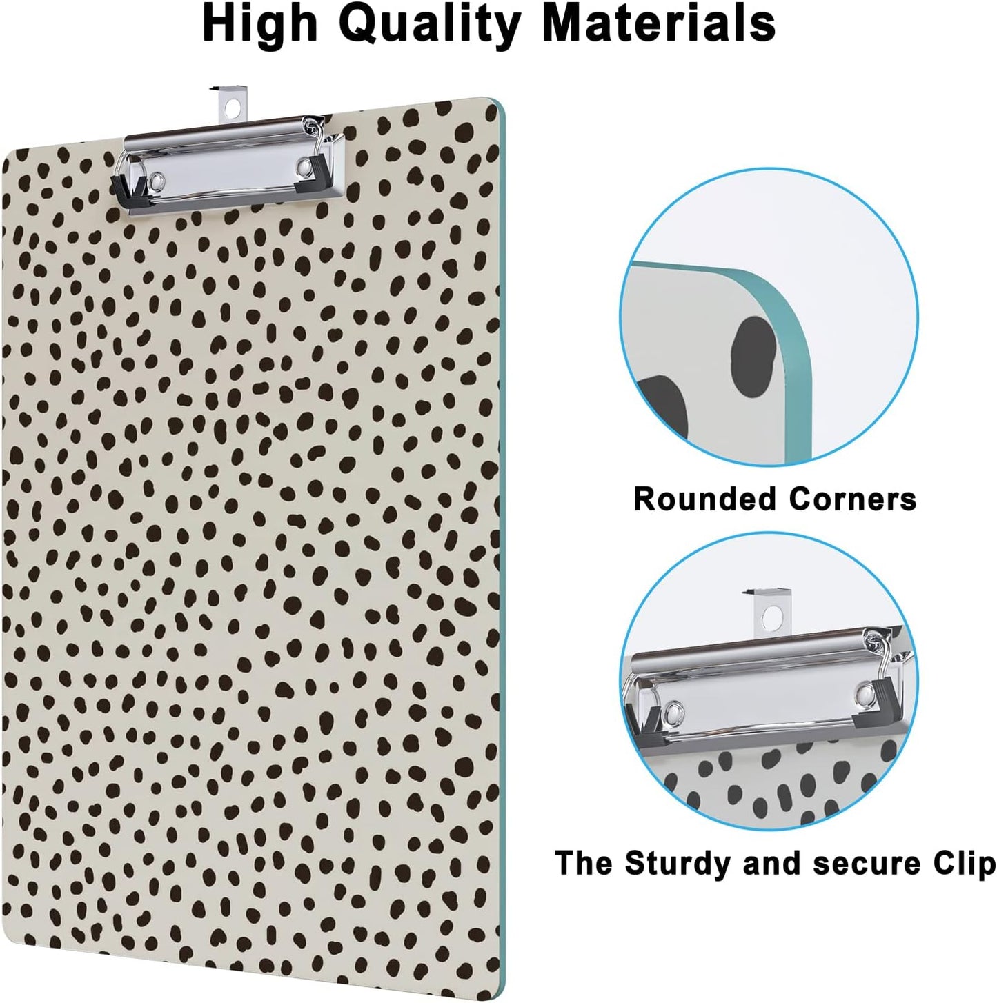 Clipboard Design Decorative Wood A4 Letter Size Clip Boards for Classroom Office, Standard Size 9" x 12.5" with Low Profile Metal Clip - Spots Leopard