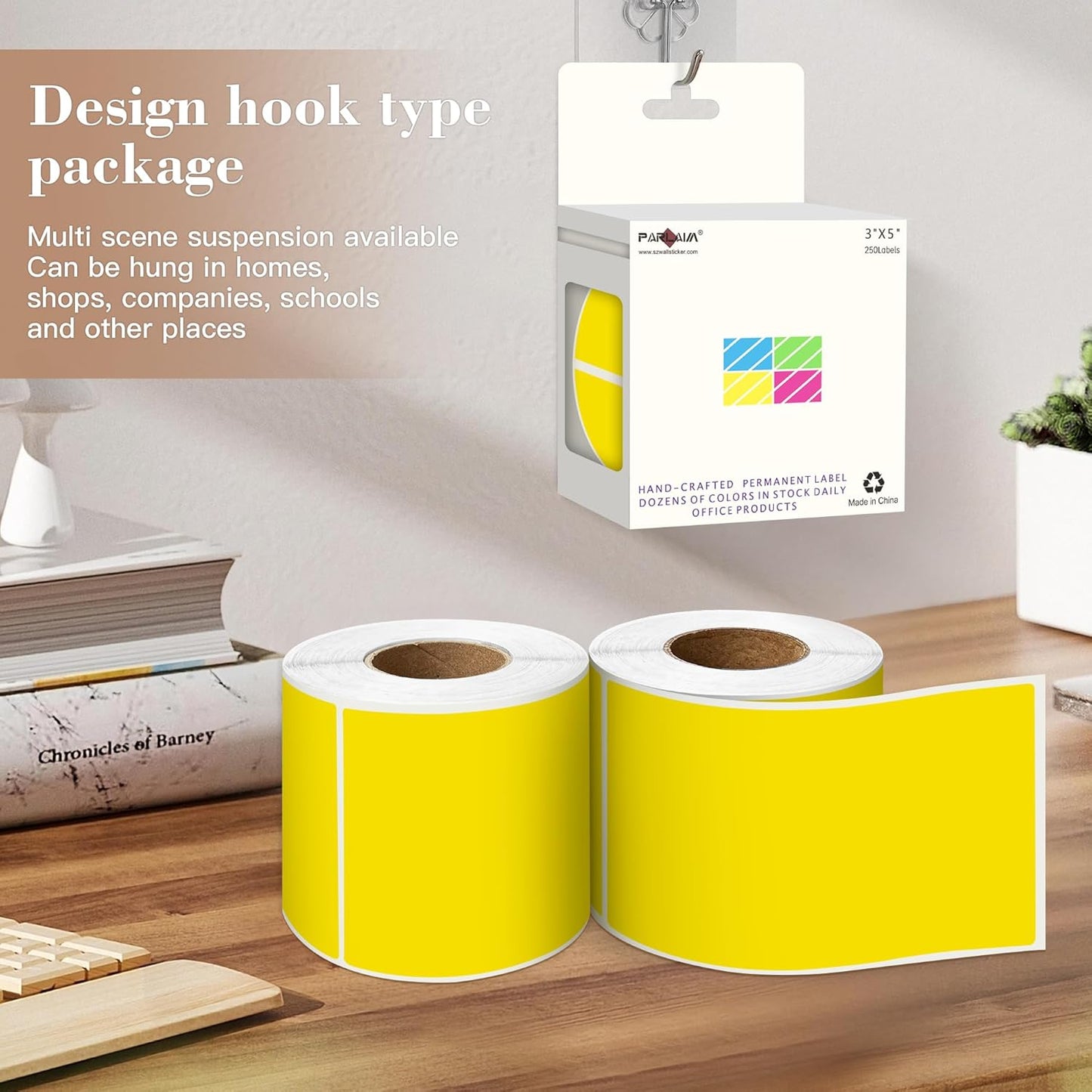 PARLAIM 3x5 inch Rectangle Color Code Stickers, 1000PCS 4 Rolls Square Adhesive Inventory Label, Yellow