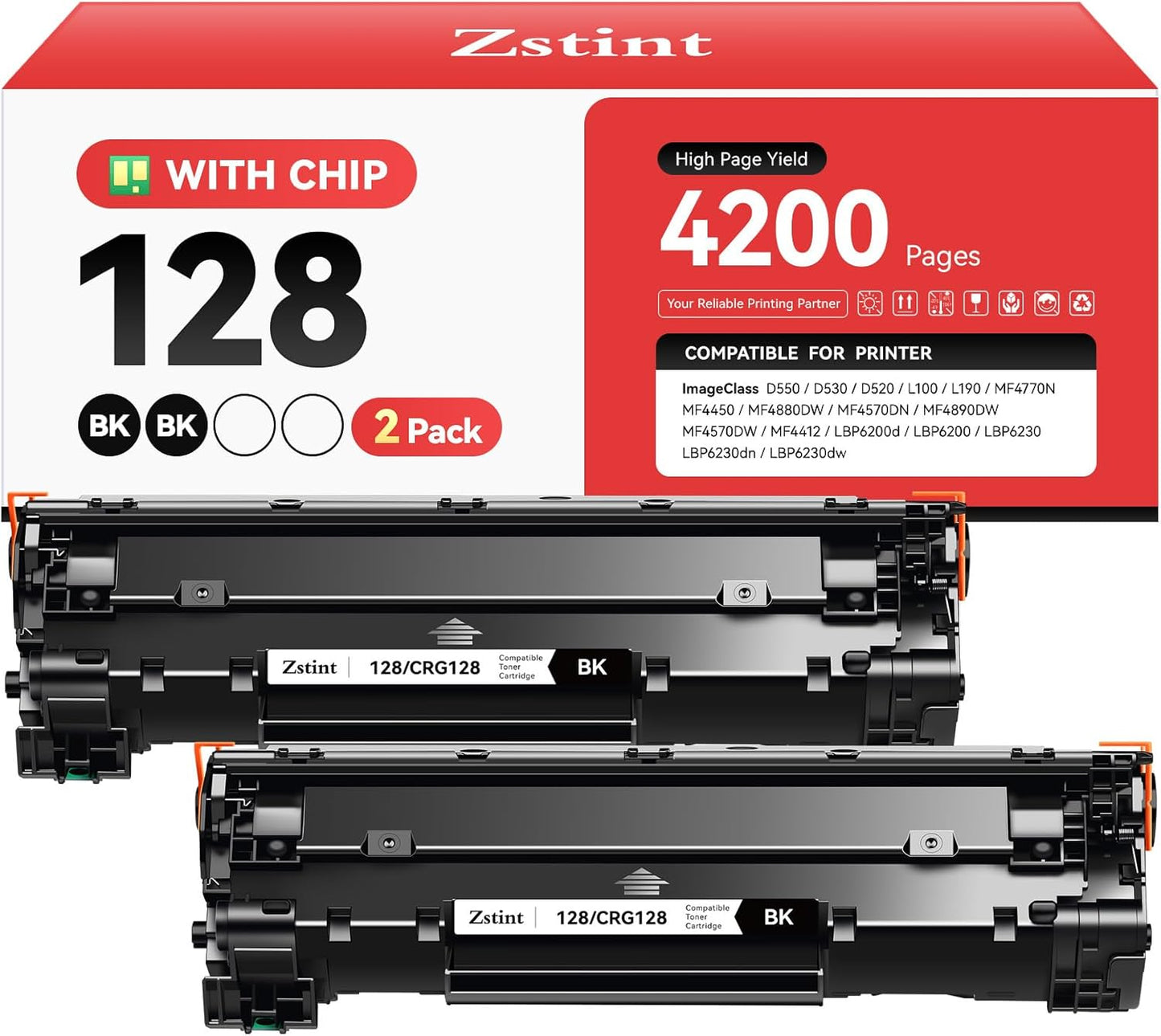 128 Toner Cartridge 2-Pack Replacement for Canon 128 CRG-128 126 CRG-126 Compatible with Canon ImageCLASS D530 L100 L190 MF4410 MF4420 MF4450 MF4500 MF4770N MF4880DW MF4570DN MF4890DW MF4570DW Printer