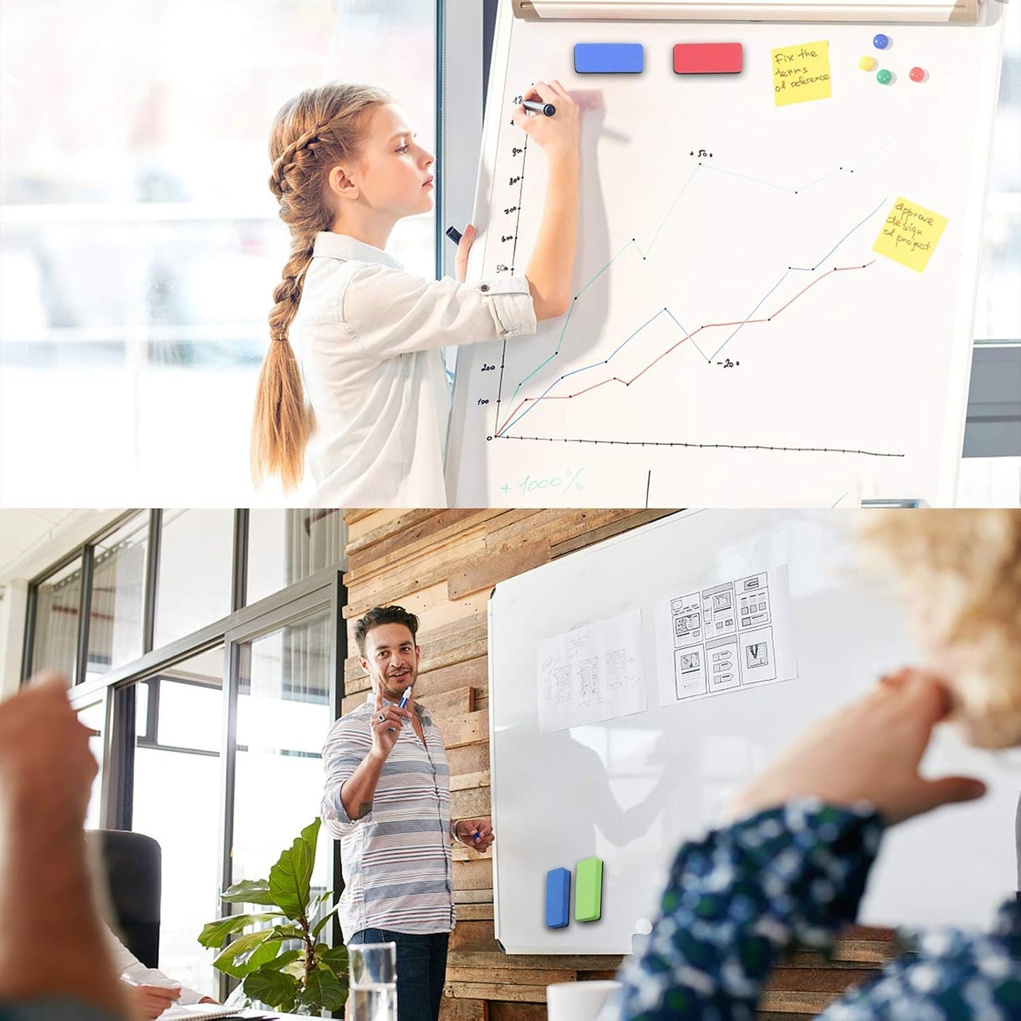 OWLKELA Magnetic Dry Erase Erasers, Assorted, White Board Erasers, 4 Pack, Dry Erase Board Erasers, Magnetic Whiteboard Eraser