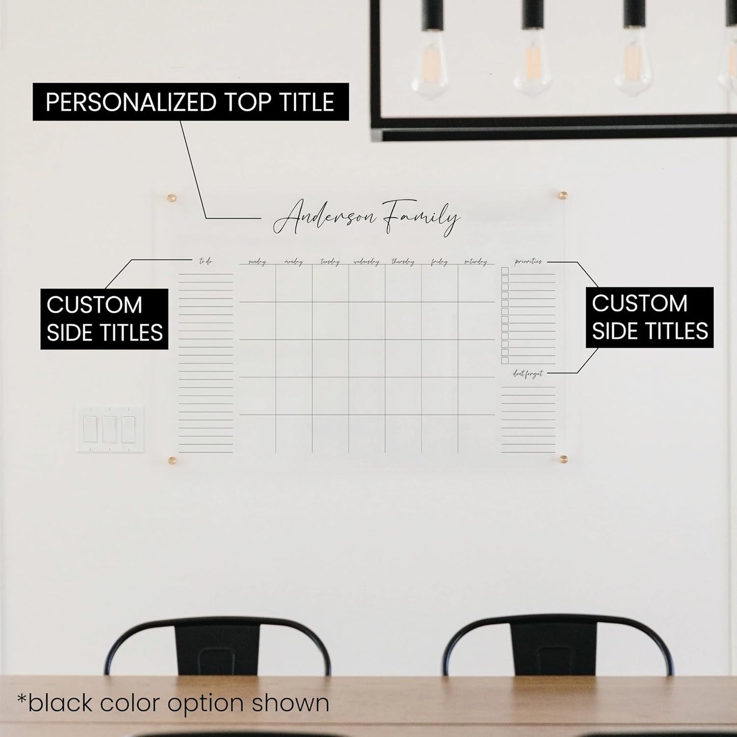 Personalized Clear Acrylic Calendar for Wall, Calendar Whiteboard for Wall, Dry Erase Wall Calendar, Wall Calendar Organizer System for Home (Cursive, Navy, 14"W x 11"H)