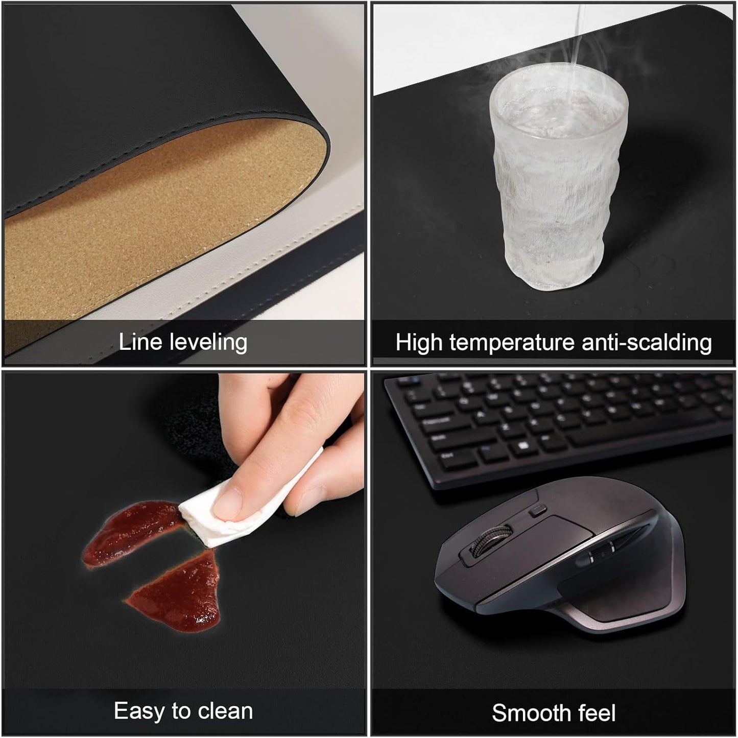 DAWNTREES Dual Sided Desk Mat,Leather Desk Pad,Black 40"x16",Cork Desk Mat Protector,with PU Leather Valet Tray Organizer,Large Mouse Pad,Desk Writing Pad for Office and Home