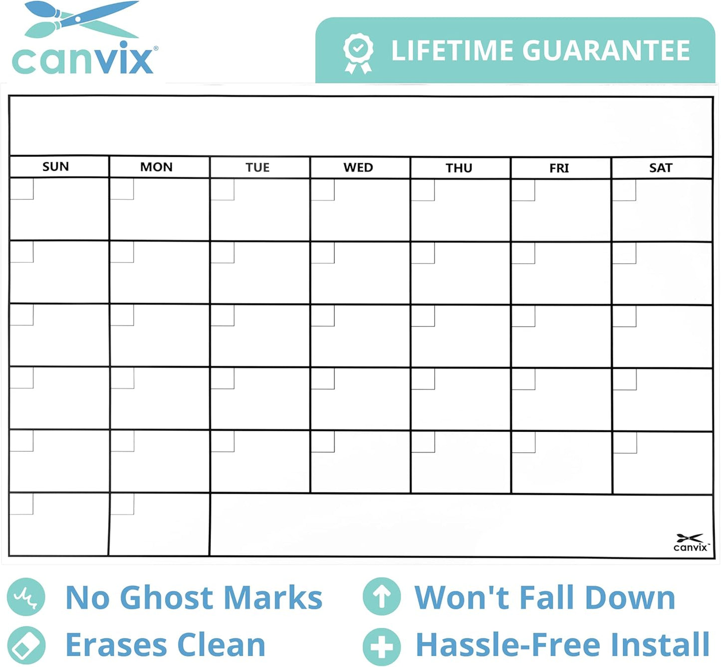 Dry Erase Whiteboard Wall Calendar Decal Sticker – 48 x 36 Inch Large Self-Adhesive, Removable, Residue Free Contact Paper for Kids, Home, and Office – Marker & Eraser Included