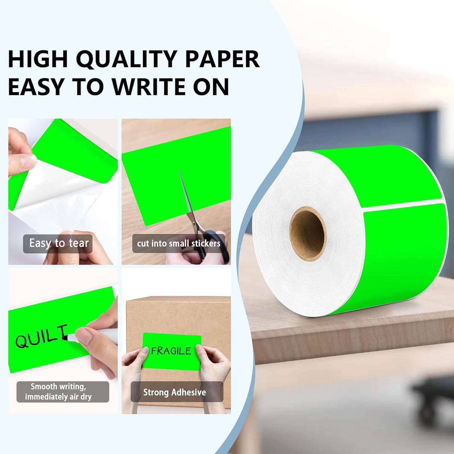 PARLAIM 3 X 5 Inch 4Rolls/1000 Per Roll Rectangle Inventory Color Coding Labels,Roll Square Label Stickers for Home (Fluorescent Green)