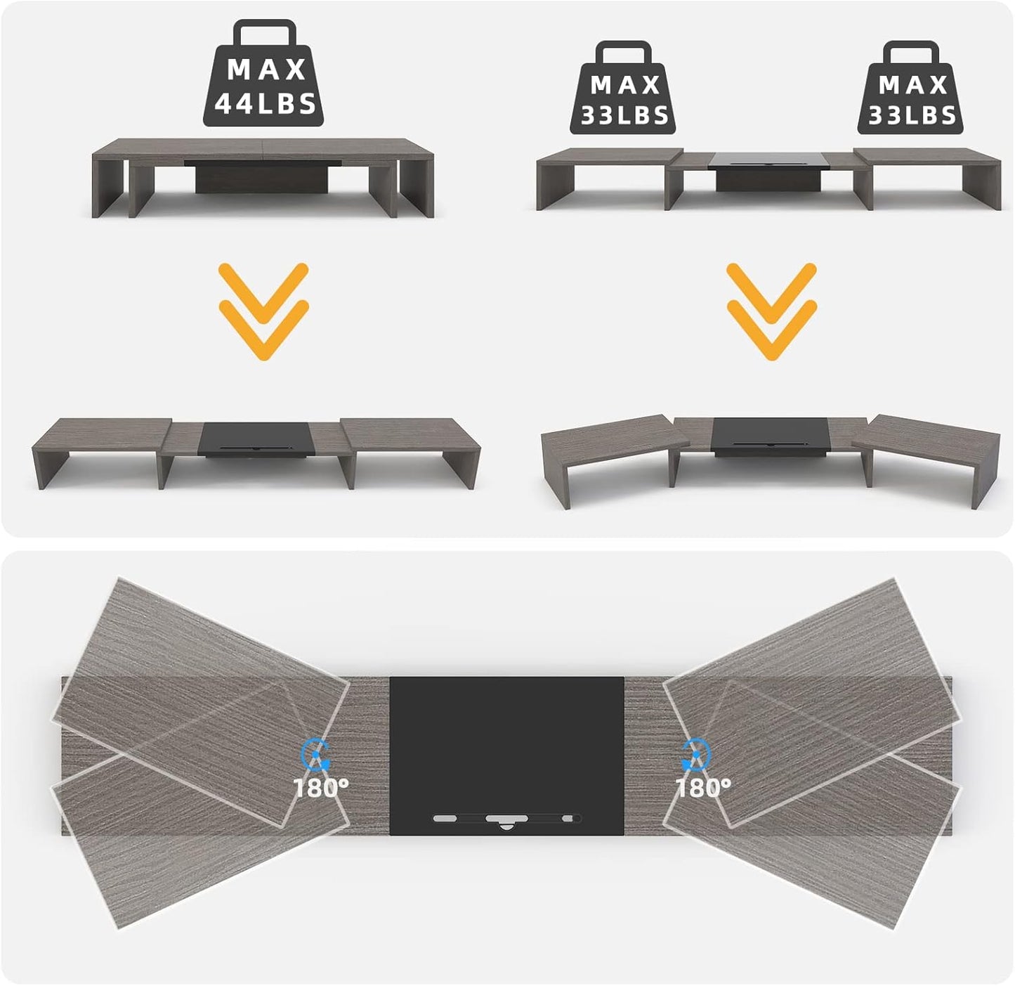 WESTREE Triple Dual Monitor Stand Riser, 56" Extra Long Monitor Stand for 1~2~3 Monitors, Monitor Stand with Length and Angle Adjustable, 3 Shelf Desktop Organizer Riser for Monitor Computer Laptop