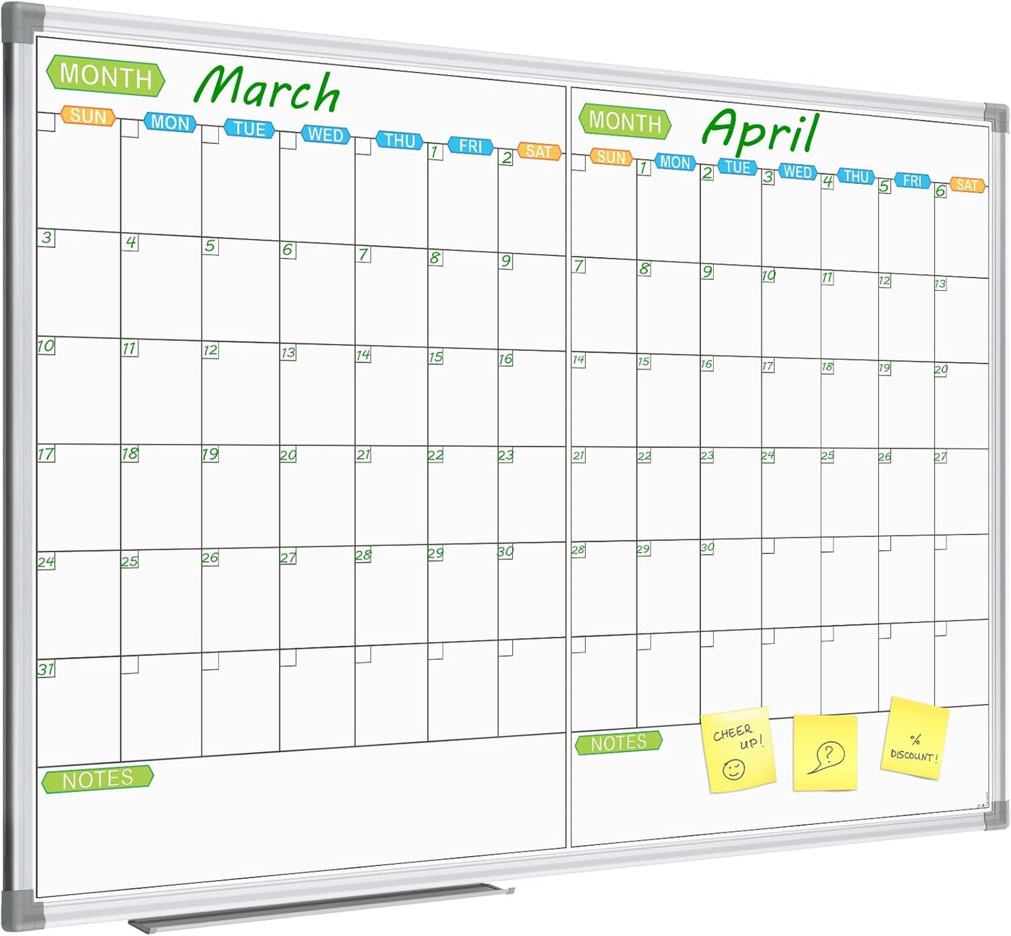 JILoffice Magnetic Dry Erase Calendar Whiteboard, 2 Month White Board Planner 48 X 36 Inch, Silver Aluminum Frame Wall Mounted Board for Office Home and School