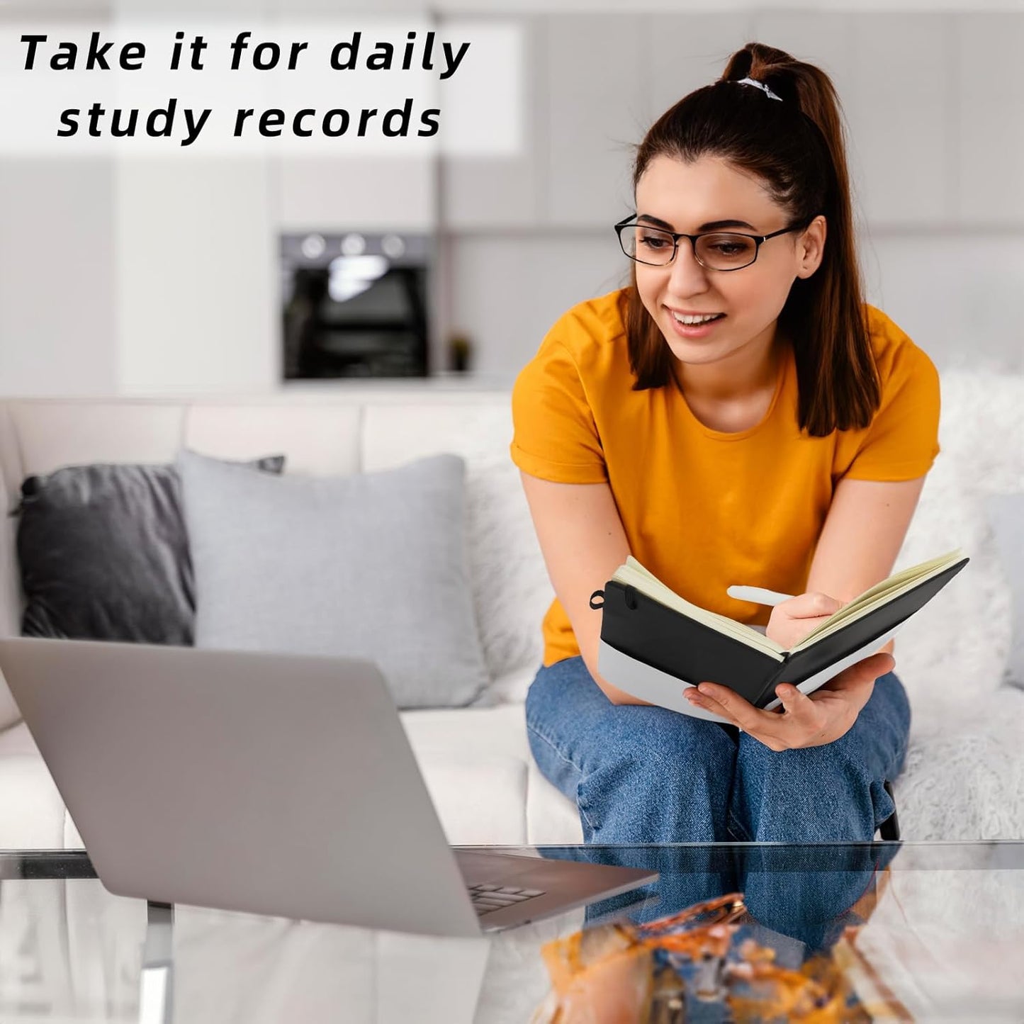 Coopay 6 Pack A5 Journal Notebook with 6 White Pens Bulk Classic Ruled Hardcover Leather Journal Set with Pen Holder for Men Women Writing Office Home School Business, 100GSM, 8.3” x 5.5” (Black)