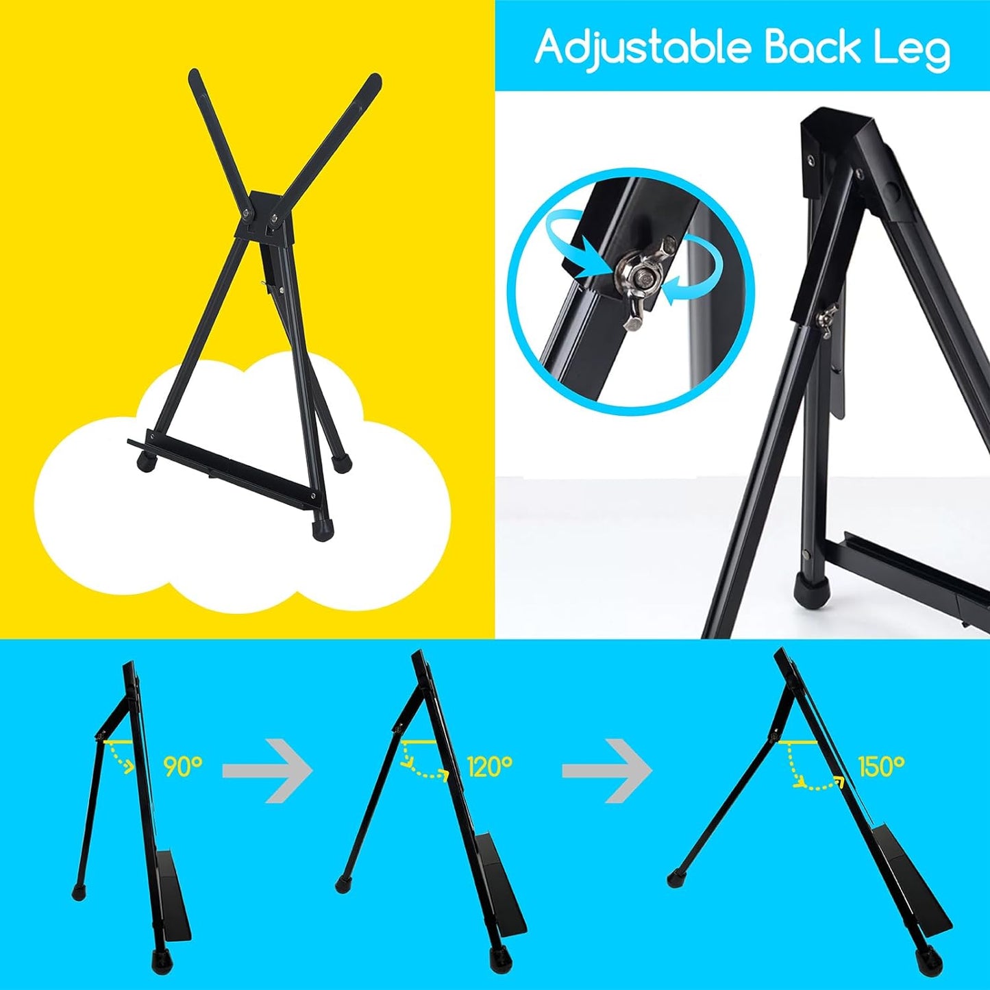 MEEDEN 4pcs Tabletop Easels, Metal Stand for Painting & Display, Aluminum Desktop Art Easel, Foldable Portable Tripod Stand for Canvas, Paintings, Photos, Books, Signs