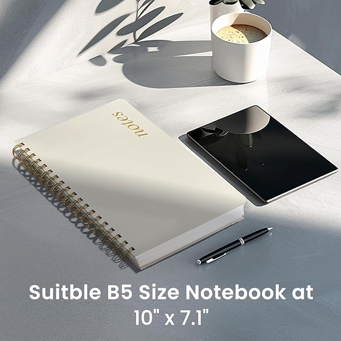 Lined Spiral Notebook Journal for Work, 300 Pages Thick B5 (7.1"x10") College Ruled Journal for Women & Writing, Hardcover Notebook for Note Taking, Perfect for Office Home School Supplies, Grey Beige