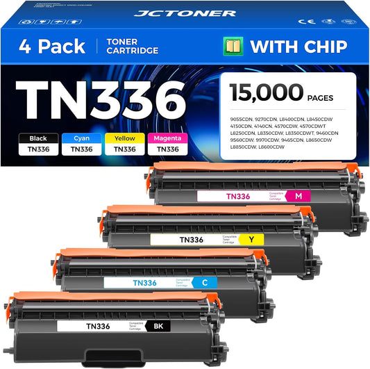 TN336 Toner Cartridge Set 4-Pack Replacement Compatible for Brother TN-336 TN331 TN315 MFC-L8850CDW HL-L8350CDW MFC-L8600CDW HL-4150CDN MFC-9970CDW DCP-L8400 L8450 HL-L8250 L8650 L8850 4570CDW Printer