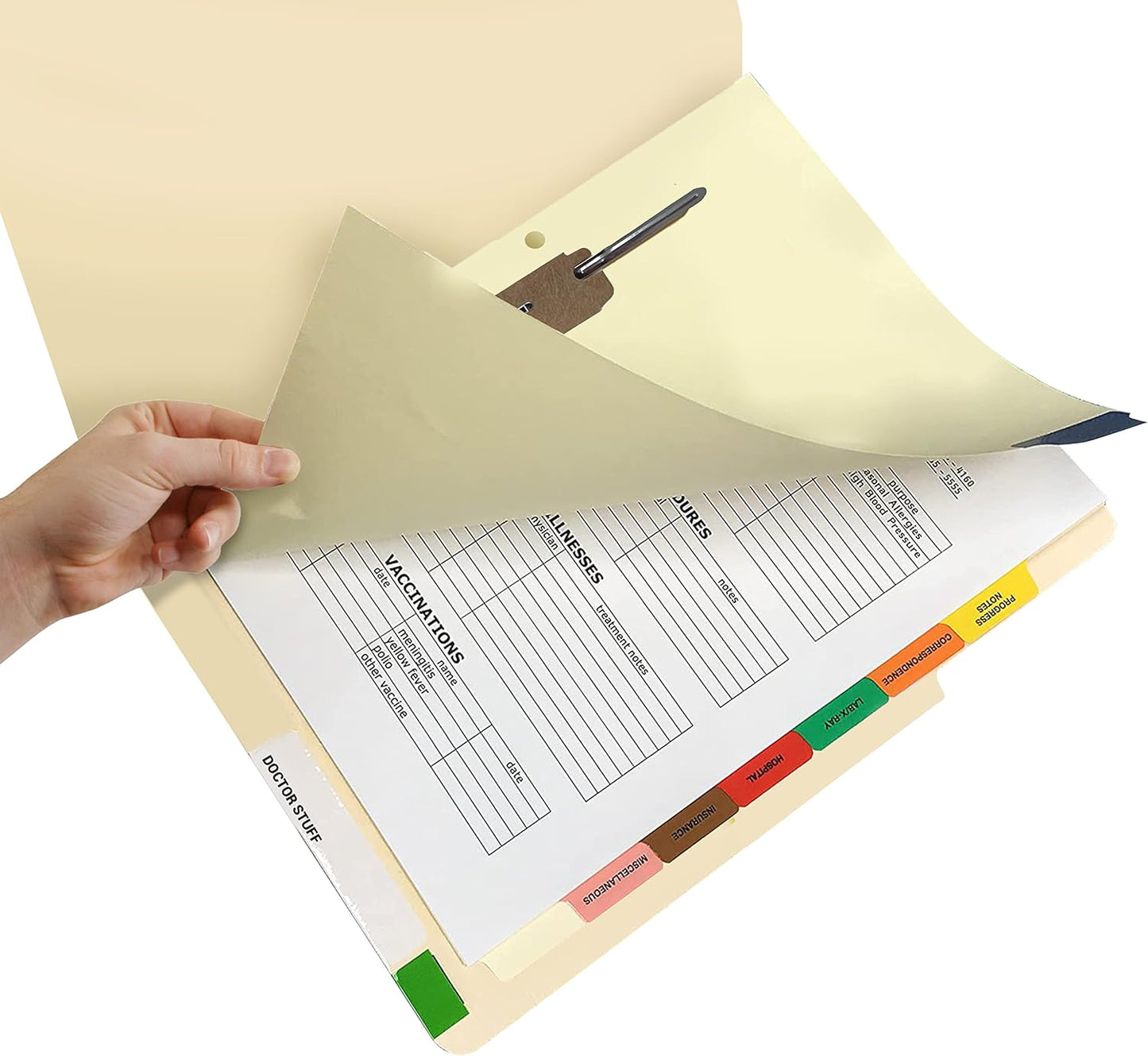Doctor Stuff - Stock Medical Chart Fileback Divider Sets, 60 Sets of 8 Popular Healthcare Index Tabs, Side Tab, 8-1/2" x 11" with 1-3/4" top Flap Extension for Fasteners
