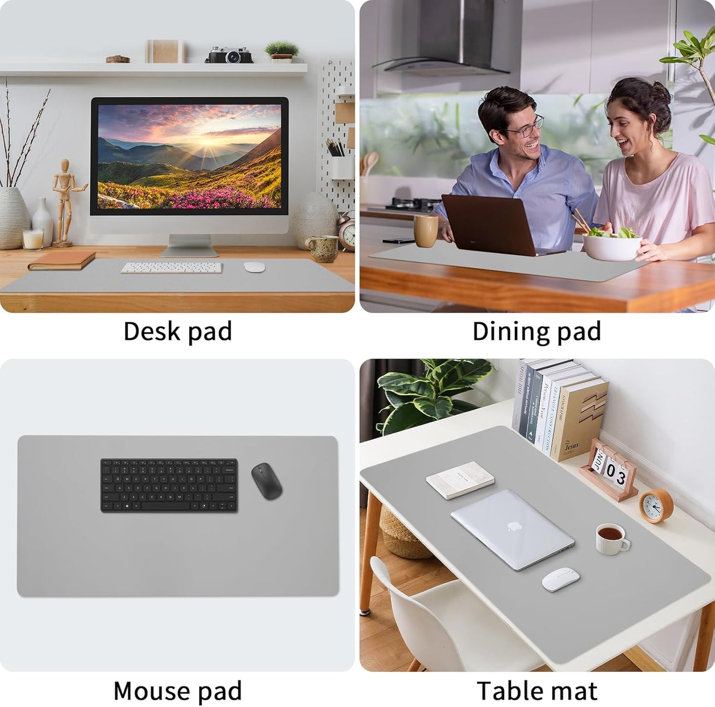 Bloss Large Desk Pad, Grey Desk Mat, Desk Pads on Top of Desks, Computer Mat Non-Slip, Desk Blotter Waterproof, Easy to Clean - Light Grey (31.5 x 15.7 Inches)