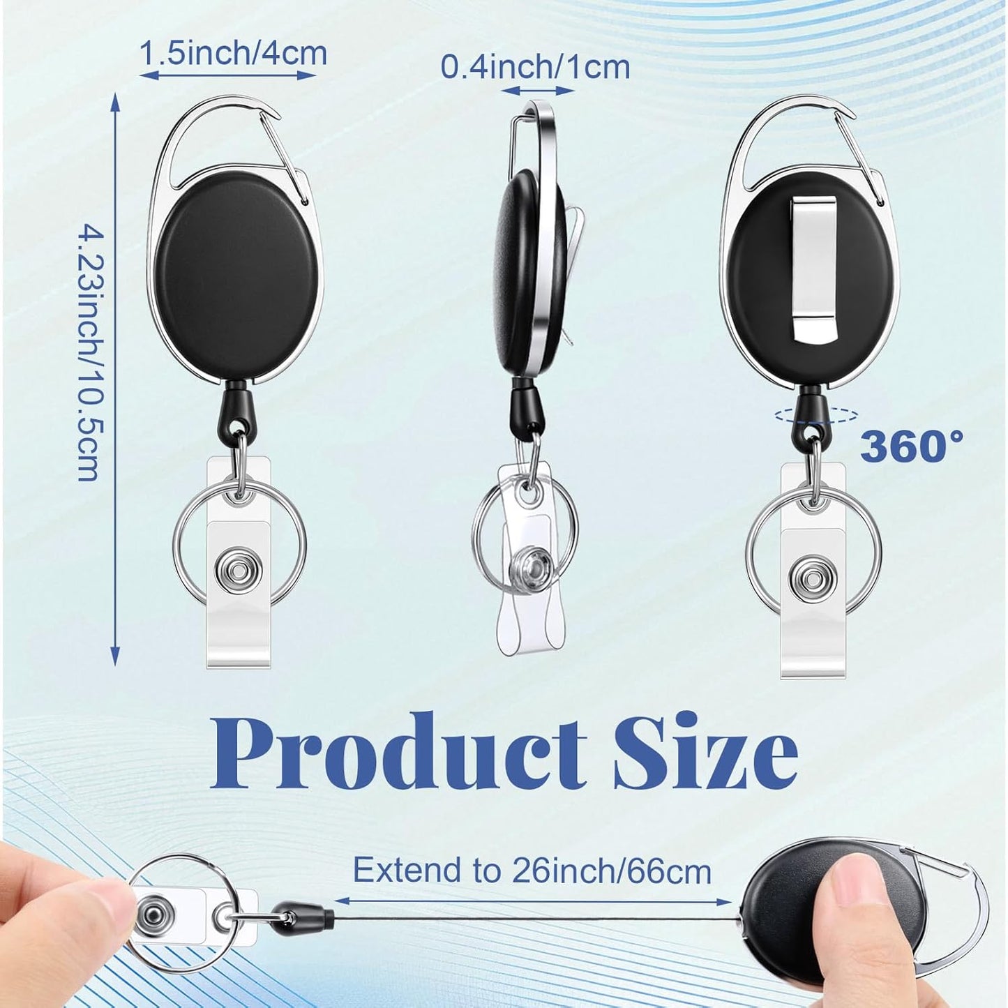 Honoson 110 Pcs Black Heavy Duty Retractable Badge Reels Batch ID Badge Holder Retractable Clip Bulk Key Holder with Ring for Office Worker Employee Doctor Nurse Gifts