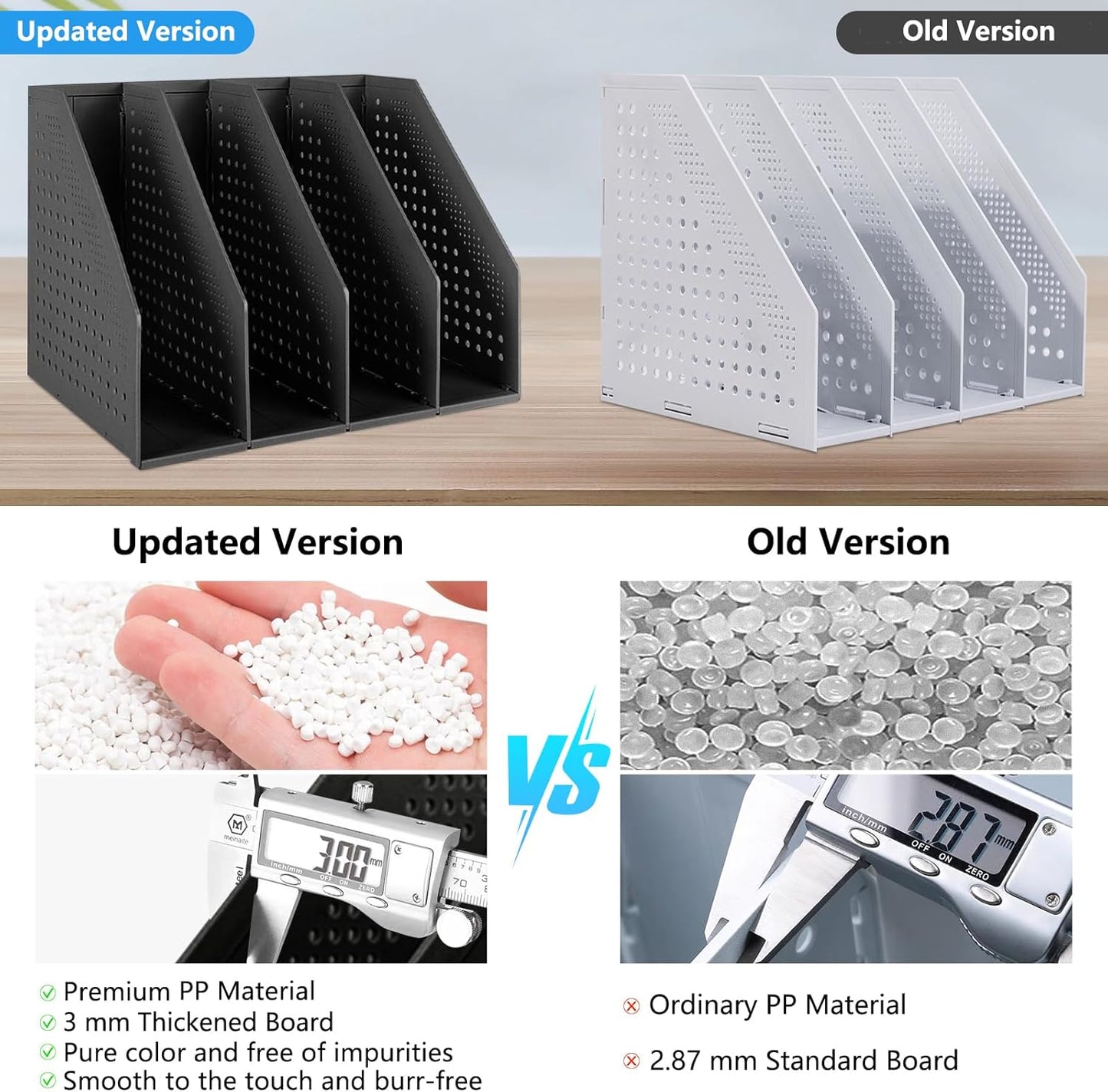 SAYEEC Collapsible Magazine Holder Plastic Desktop 4 Compartment File Rack Magazine Organizer Vertical File Divider Sorter Storage Document Organizer for Office Home School Black