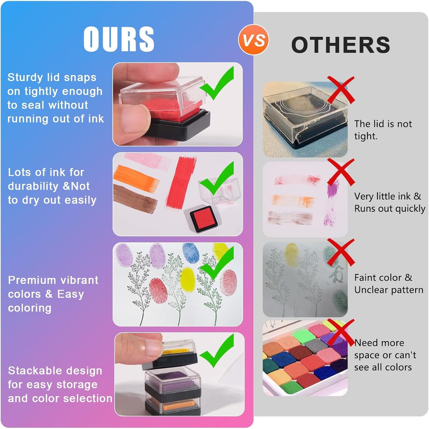 CraftyManor Mini 8 Color Pigment Ink Pads for Stamps, Fingerprint InkPads for Kids, Stamp Pad for Scrapbook Paper & Wood & Classroom & Clothing & Letter & Archival