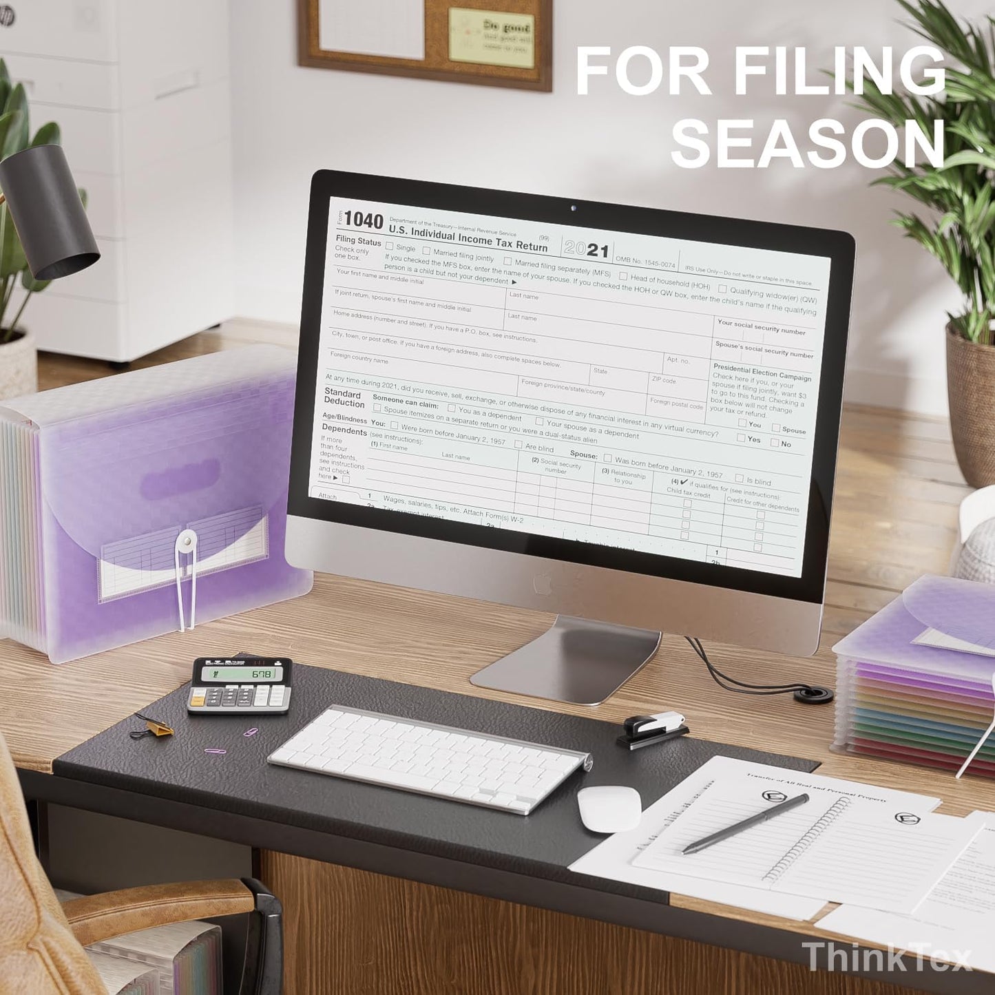 ThinkTex Accordion File Organizer, 12 - Pocket Expanding File Folders for Paper Receipts, Bills&Taxes Organizer, Letter/A4 Size Document Holder for School, Office, Home with Colorful tabs-Purple