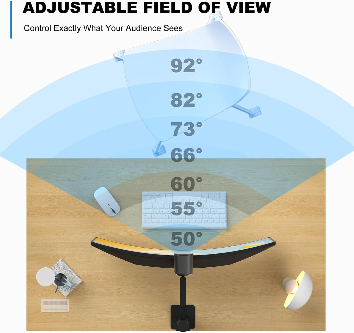 4K USB Webcam with 4 Noise-Canceling Mics, 50-92 FOV, Built-in OSD & Privacy Cover, Plug & Play for Zoom, Teams, Recording