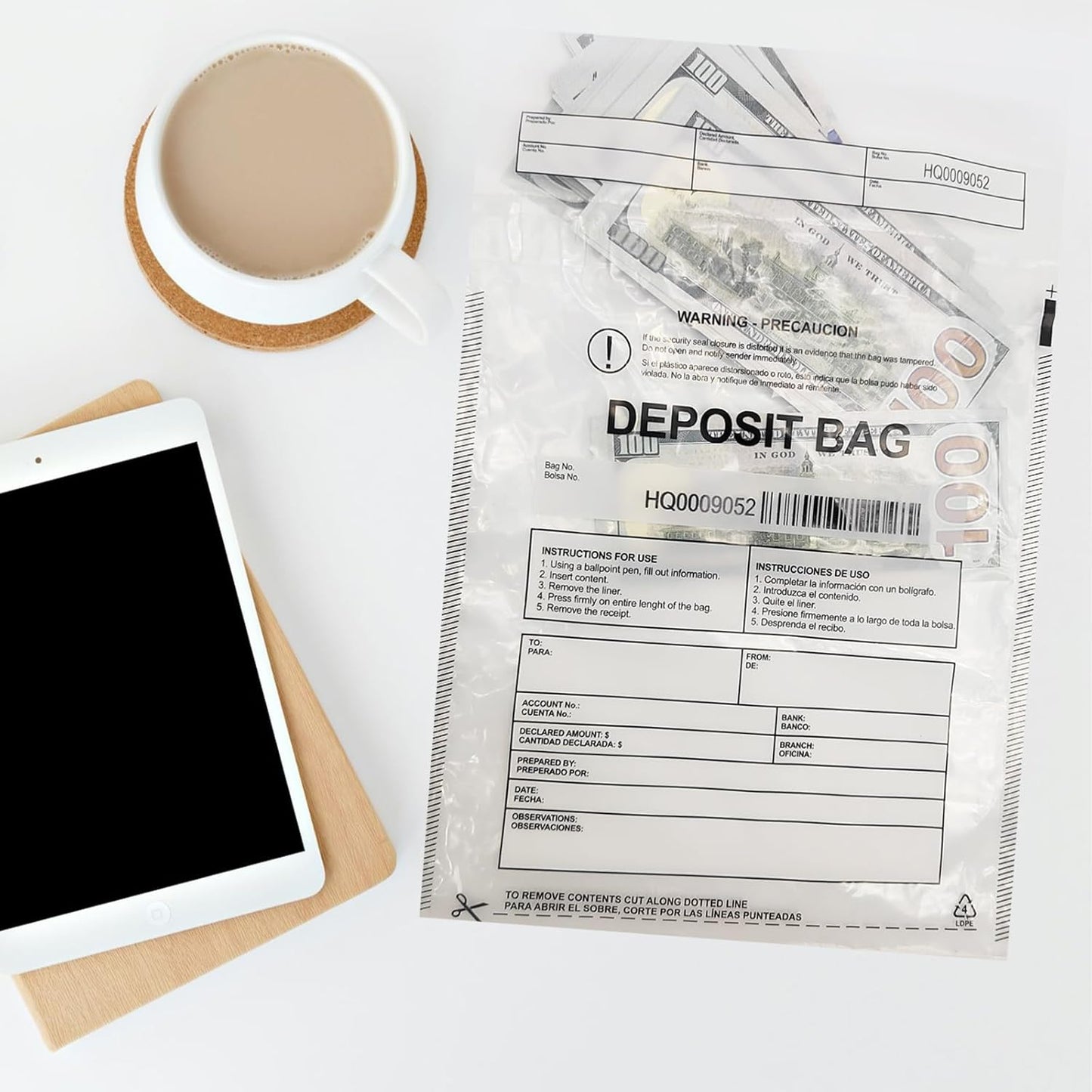 Transparent Plastic Deposit Bags, 500pcs 9x12in Tamper Proof Bag Security Bank Pocket,Cash Transfer Bag with Barcode and Self Sealing Adhesive,Used for Cash,Checks,Credit Cards