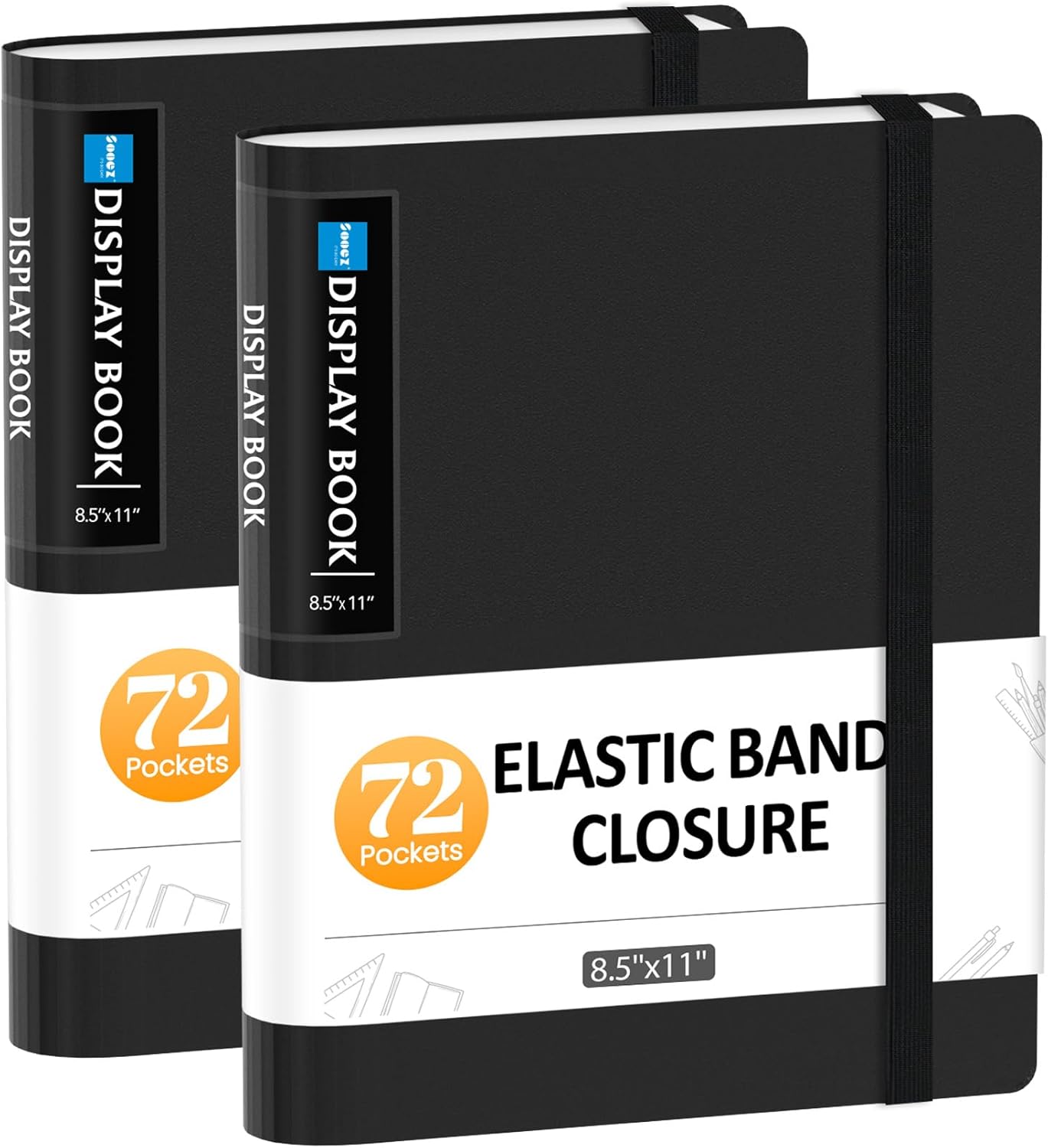 Sooez 2 Pack 72 Pocket Binder with Plastic Sleeves & Elastic Band, Large Capacity 8.5x11 Presentation Book Display 144 Pages, Art Portfolio Document Folder with Clear Sheet Protectors