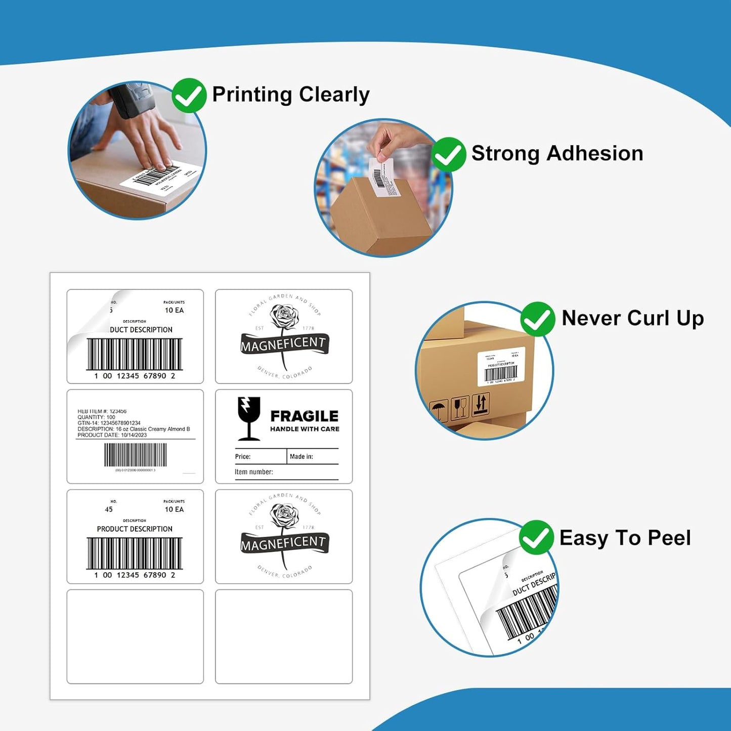 Name Tag Stickers 2 1/3"" x 3 3/8"", White Blank Mailing Labels, Inkjet and Laser Printer Guaranteed, 8 Labels Per Sheet, 250 Sheets - 2000 Labels, 3.375x2.33