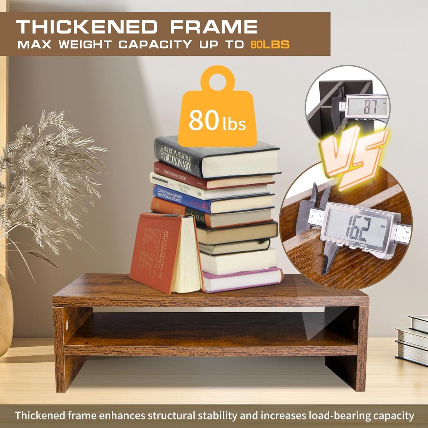 Monitor Stand Riser, 2 Tier Computer Stand, Desk Organizers and Accessories, Desktop Shelf with Storage for TV Screen PC Printer (Rust Brown-18.9inch)