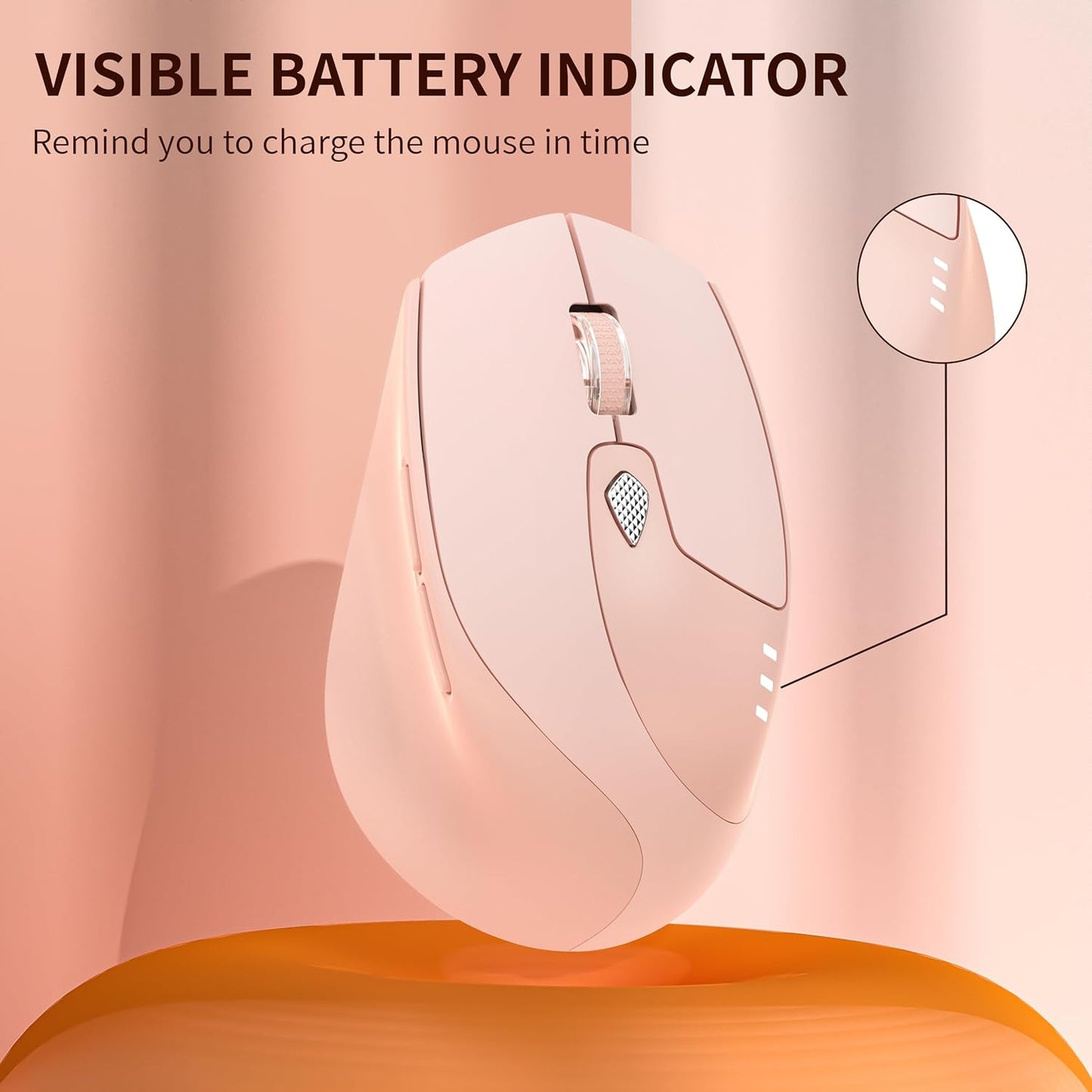 TENMOS M7 Bluetooth Mouse, Rechargeable Dual Mode BT5.1+ 2.4GHz USB Silent Wireless Bluetooth Mouse with Type C Adapter & Battery Indicator, Ergonomic Design for Laptop, iPad, MacBook - Light Pink