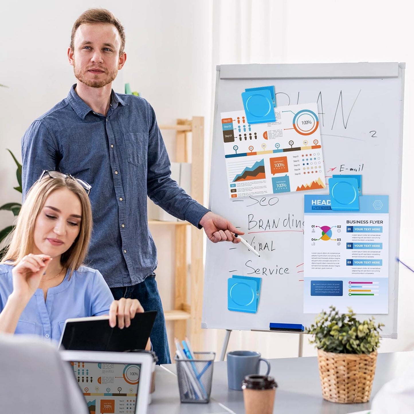 FINDMAG 4 Pack Extra Large Magnetic Clips, 2.2inch Magnetic Clips Heavy Duty, Strong Magnets for School, Kitchen, Locker Accessories, Fridge (Blue)