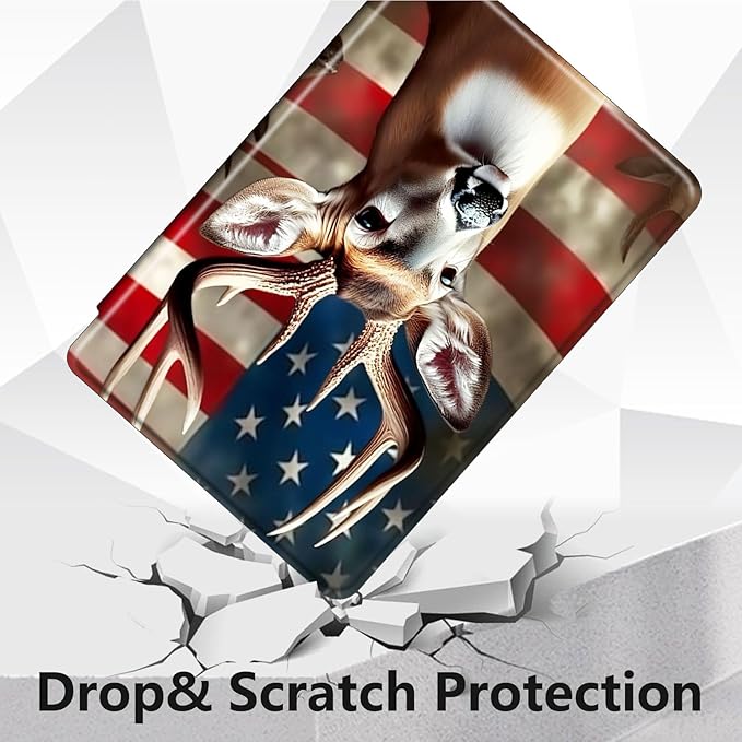 for All-New Amazon Kindle Fire HD 10 Tablet Case (13th Generation, 2023 Release) 10.1", 360 Degree Rotating Stand Cover with Auto Wake Sleep Case for Fire Tablet 10 2023,American Flag/Deer