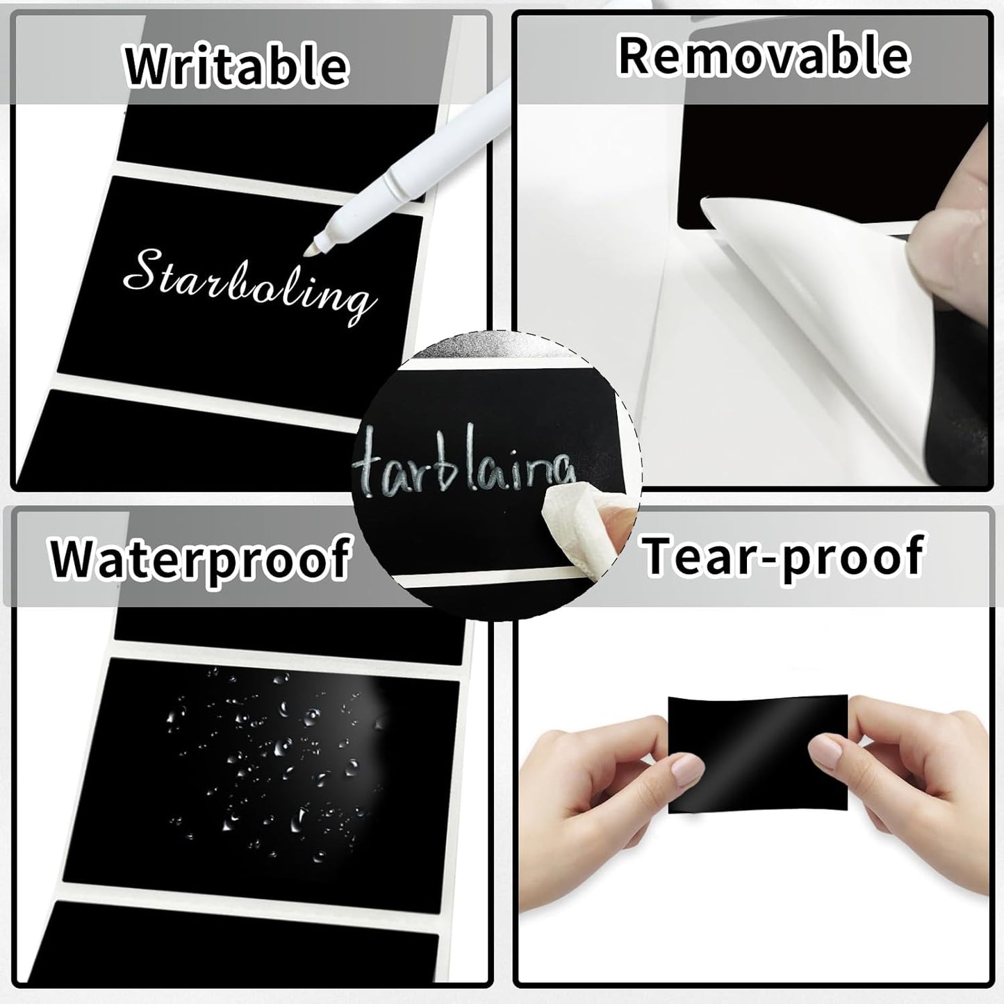 Starboling Chalkboard Labels,300 Pcs 2.4x1.6inch Square Label Chalk Stickers with White Chalk Marker,Reusable Waterproof Blackboard Stickers,for Jars,Bottles,Storage Bins