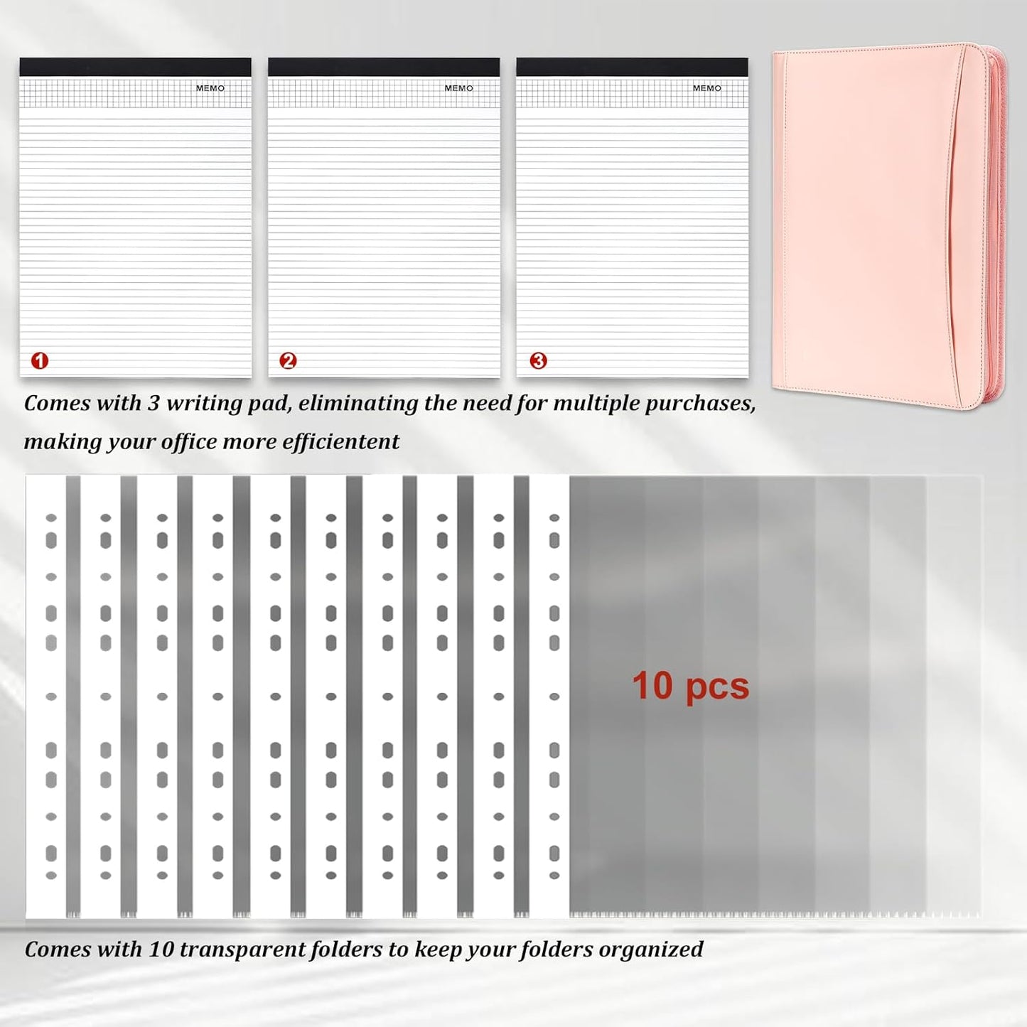 Leathario Portfolio Binder, Includes 10 Sheet Protectors and 3 Notepads, 3-Ring Folder Organizer, A4 Padfolio with Zipper, Vegan Leather Tablet Sleeve, Business Office Conference Clipboards