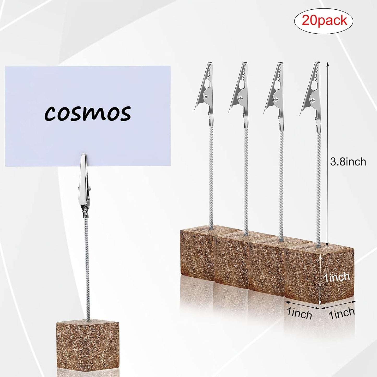 20 Pcs Cube Base Memo Clip Holder with Alligator Clip Wood Table Number Holder Cube Base Place Card Stand Mini Photo Menu Stand for Displaying Number Card(Wood Color)