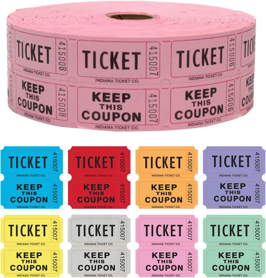 INDIANA TICKET CO. 2,000 Pink Raffle Tickets Double Roll, Premium Quality 50/50 Raffle Tickets, Tickets for Events, Carnivals, Door Prizes, Drinks and More