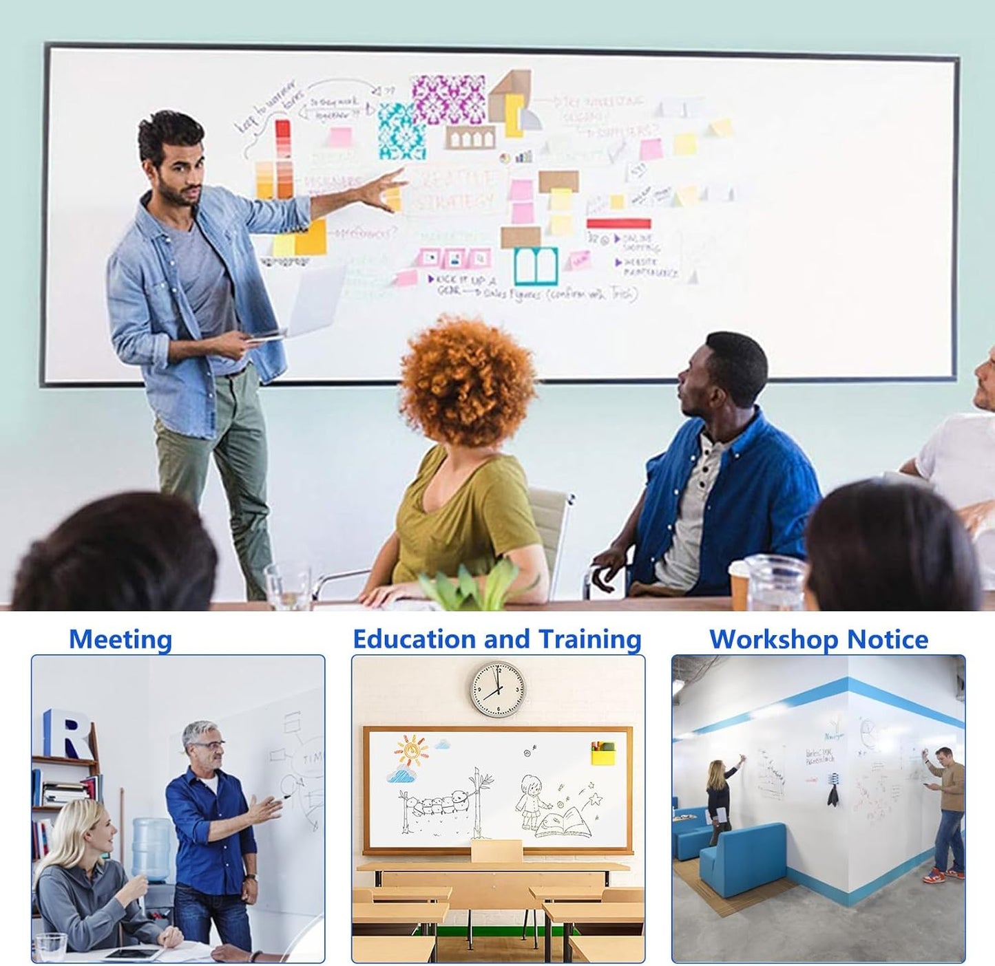 Magnetic Dry Erase Whiteboard Paper with Adhesive, 59" x 39" White Board Film for Wall, Easy to Write and Clean Dry Erase Board for Office, Classroom, Home, Include Marker, Magnetic Eraser and Magnets